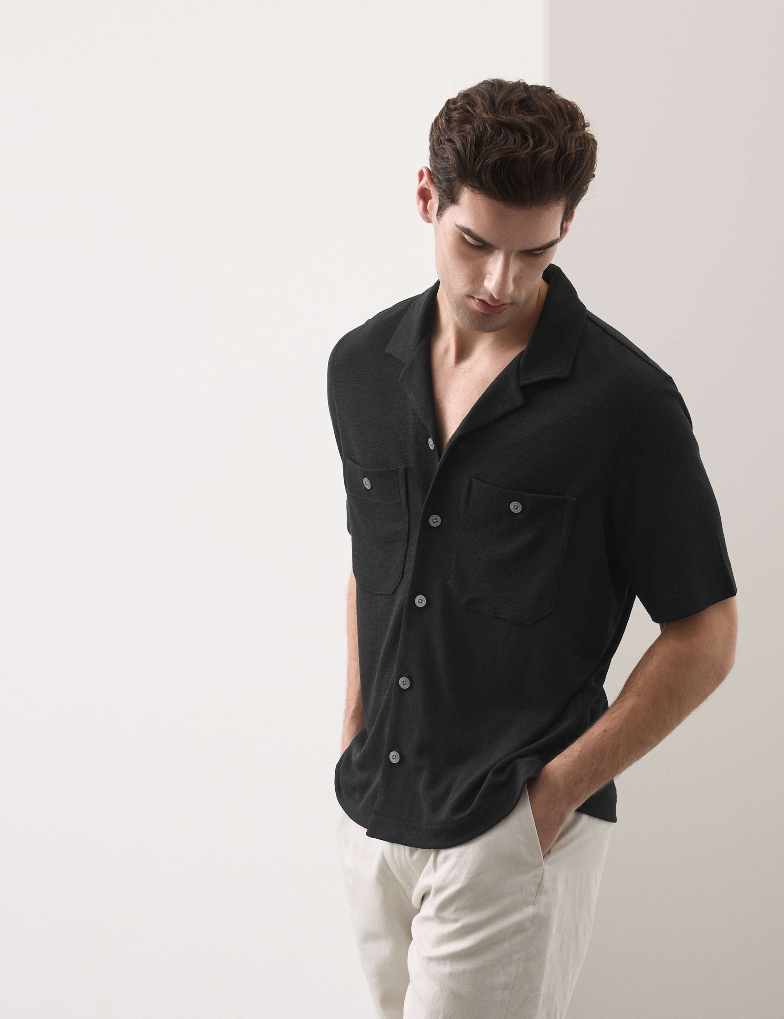 Relaxed Fit Modal Rich textured Button Through Polo 4 of 7