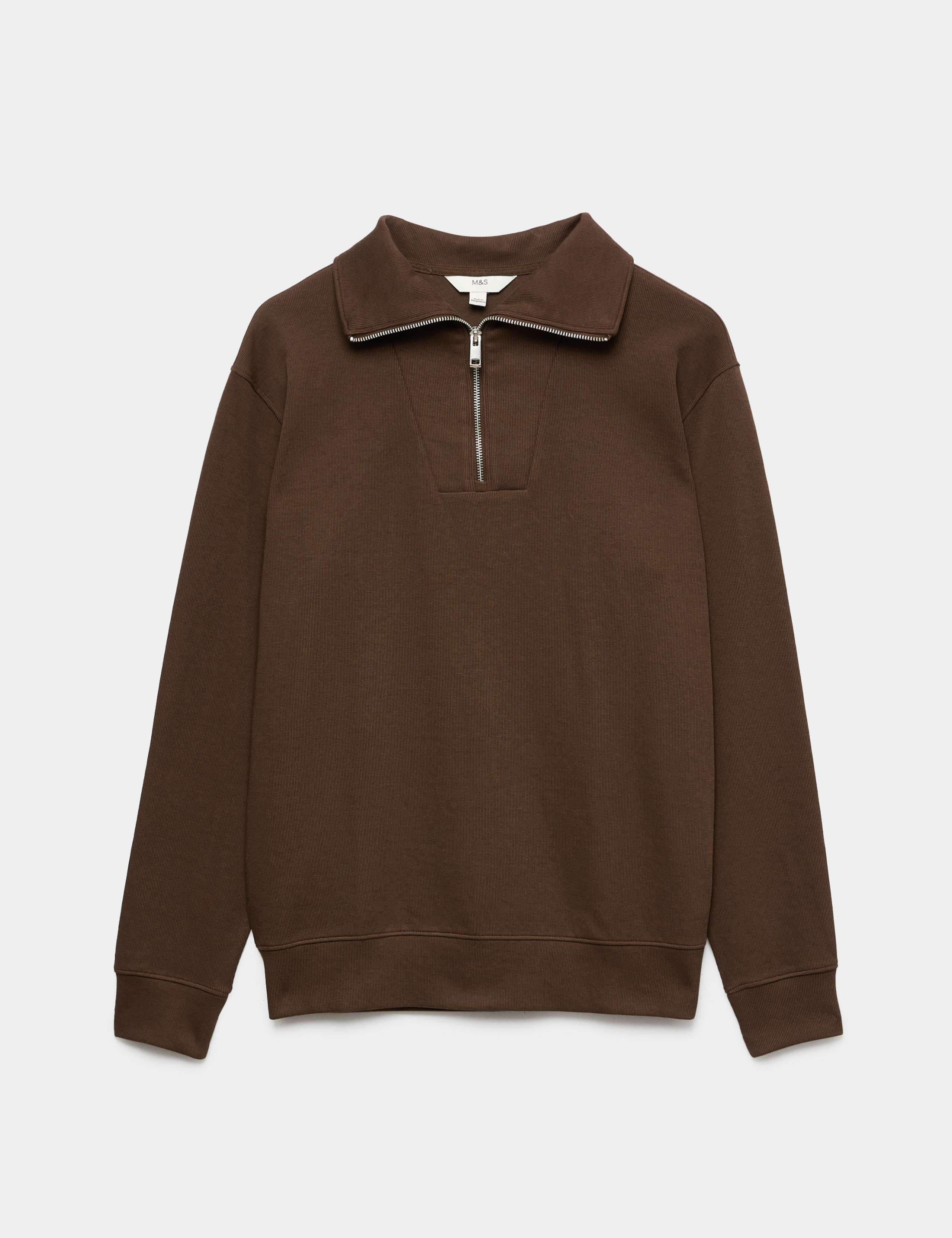 Cotton Rich Textured Half Zip Jumper 2 of 5