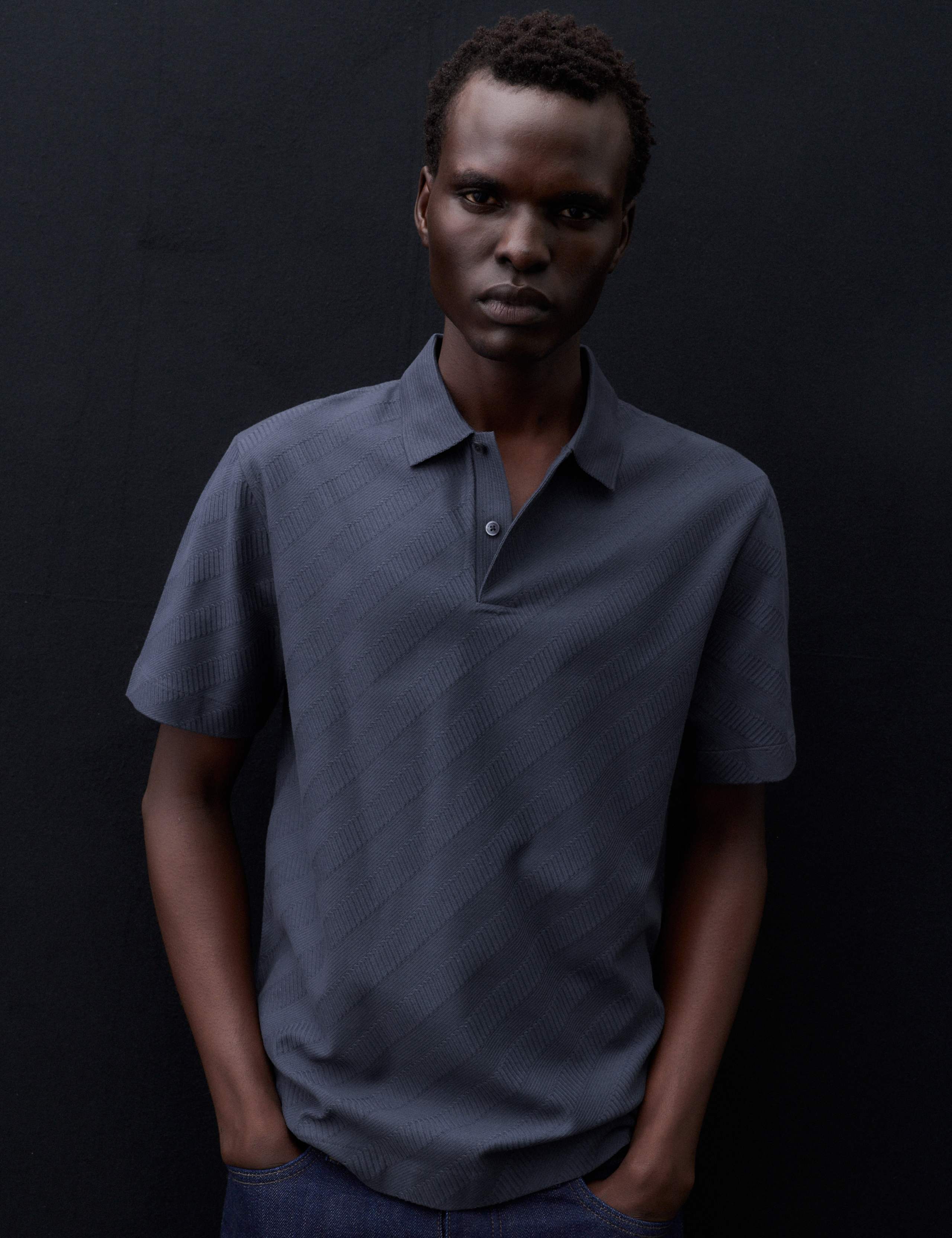 Pure Cotton Textured Jacquard Button Polo Shirt 5 of 7