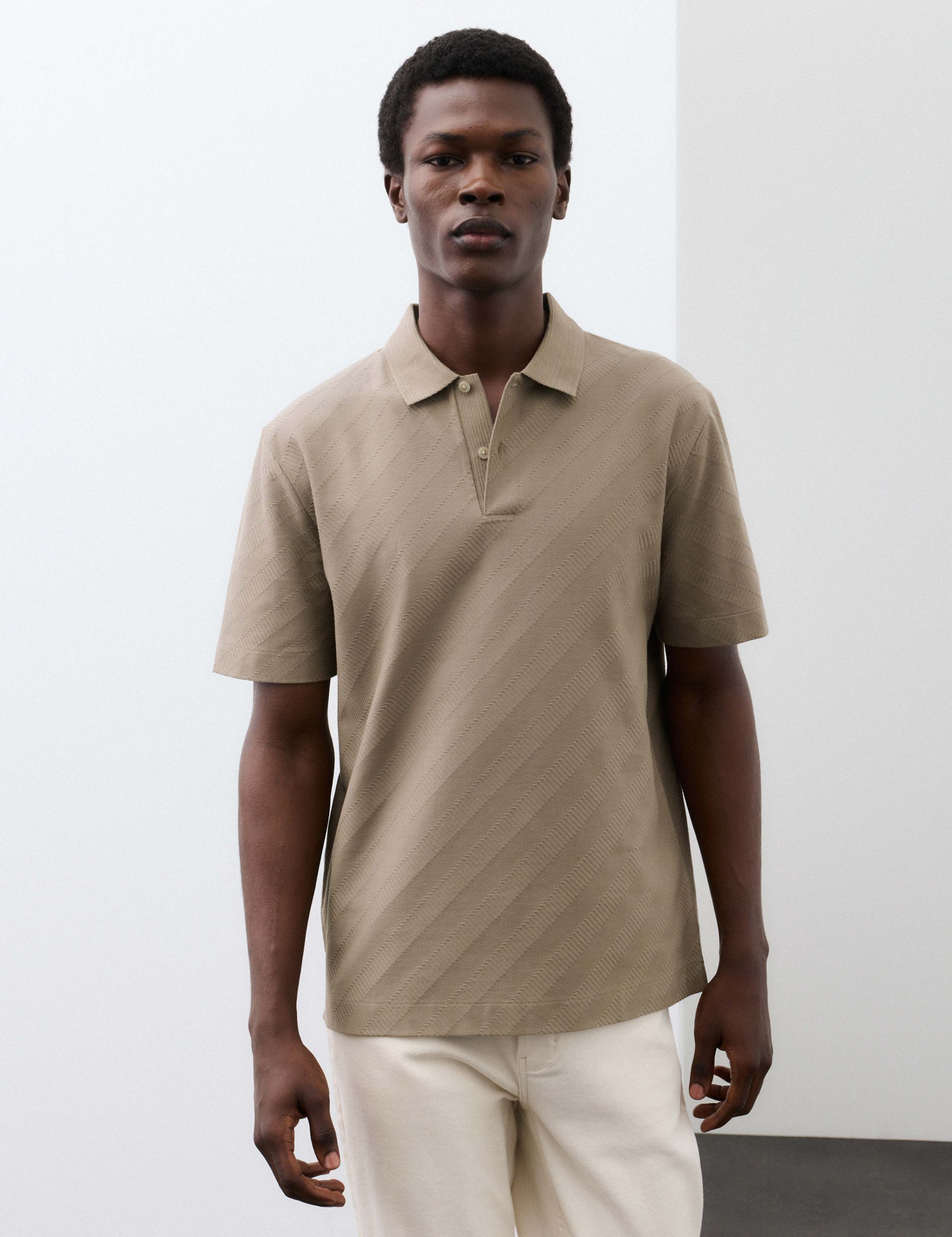 Pure Cotton Textured Jacquard Button Polo Shirt 1 of 6