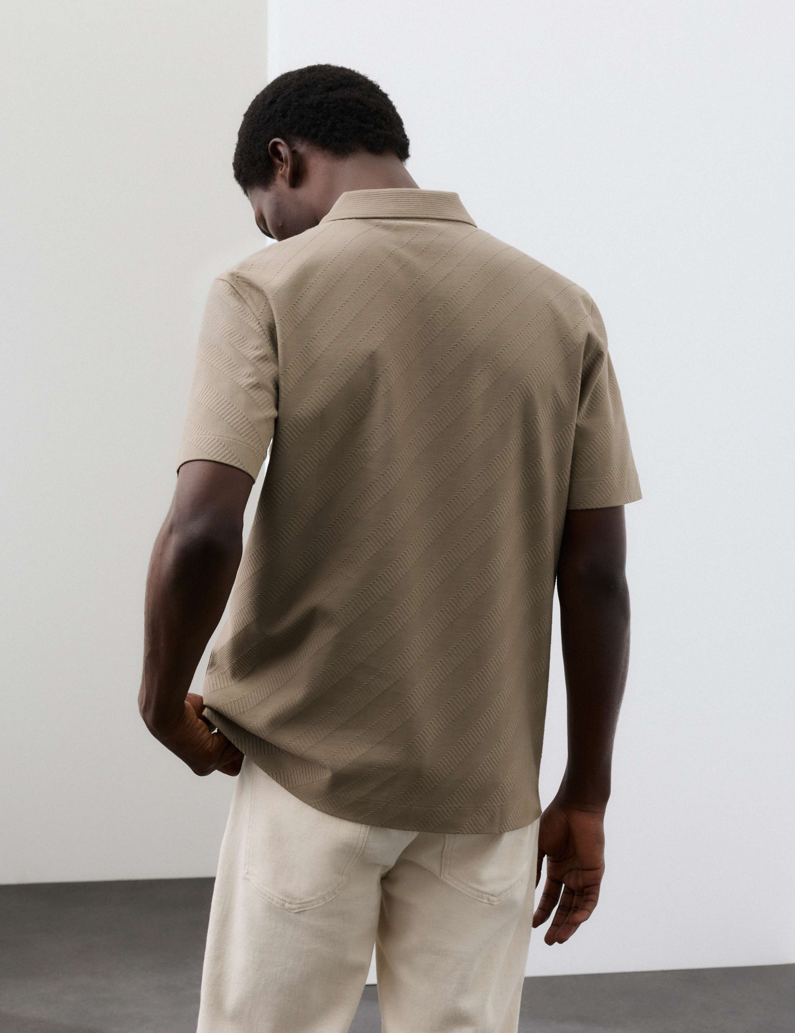 Pure Cotton Textured Jacquard Button Polo Shirt 3 of 6