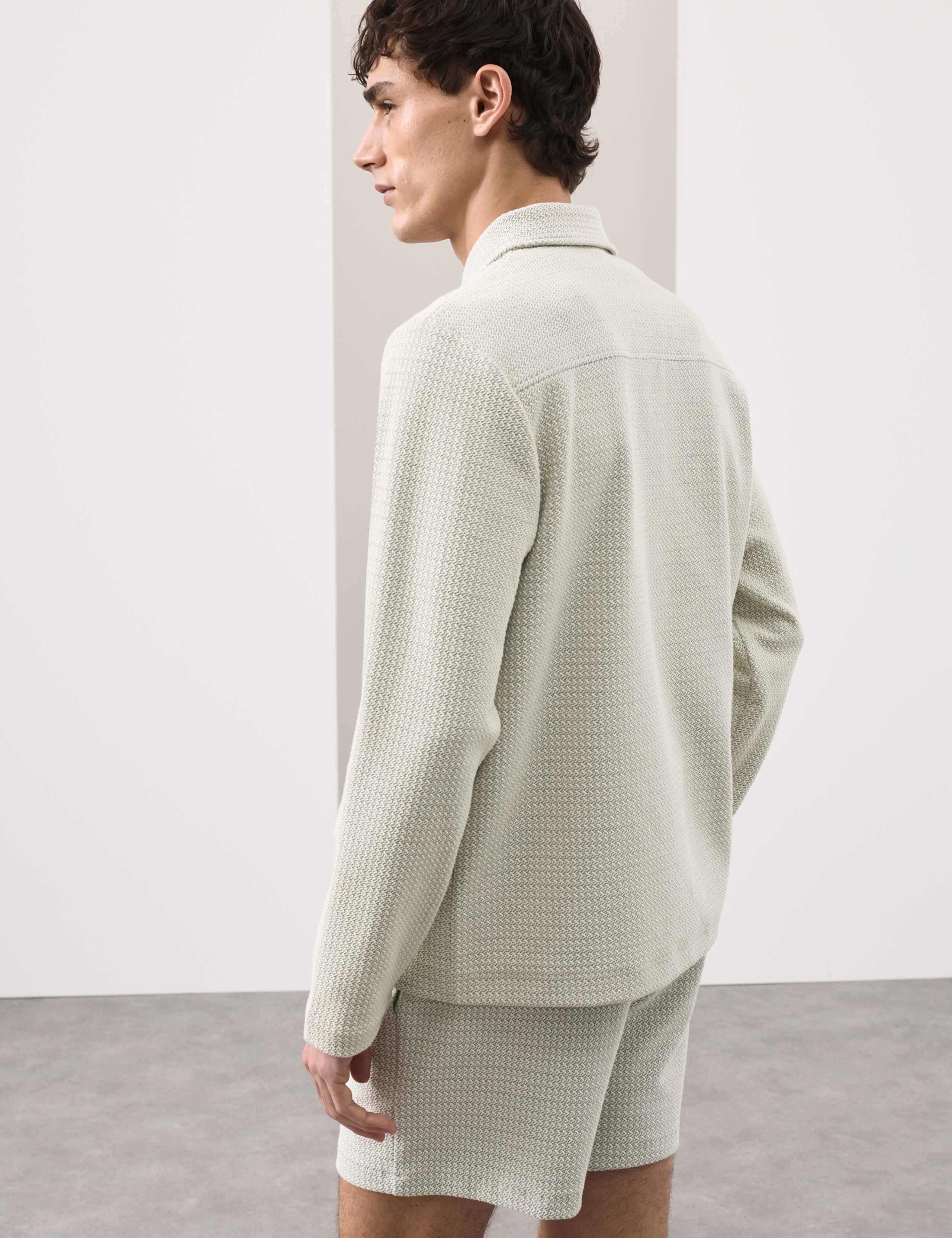 Cotton Blend Zip Up Textured Jacket 4 of 6