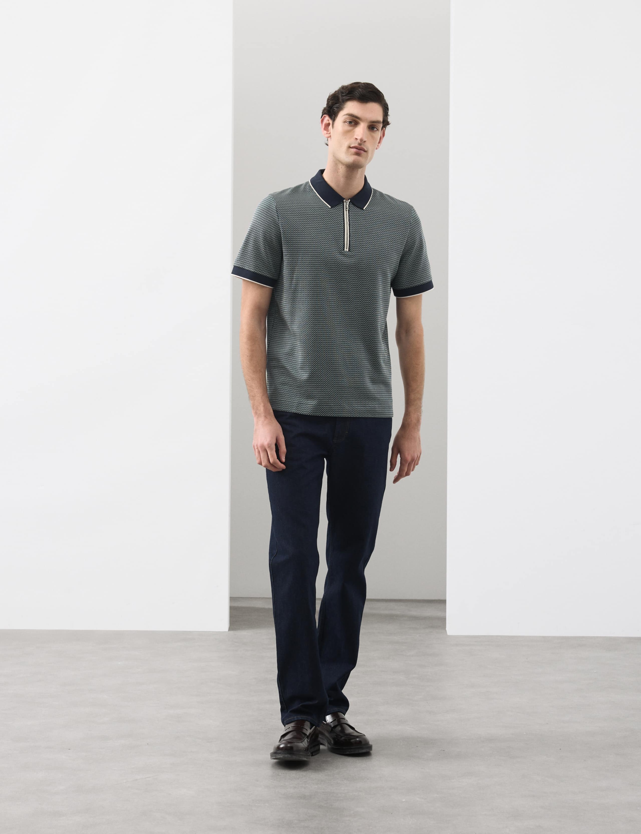 Pure Supima® CottonJacquard Zip Up Polo Shirt 3 of 6