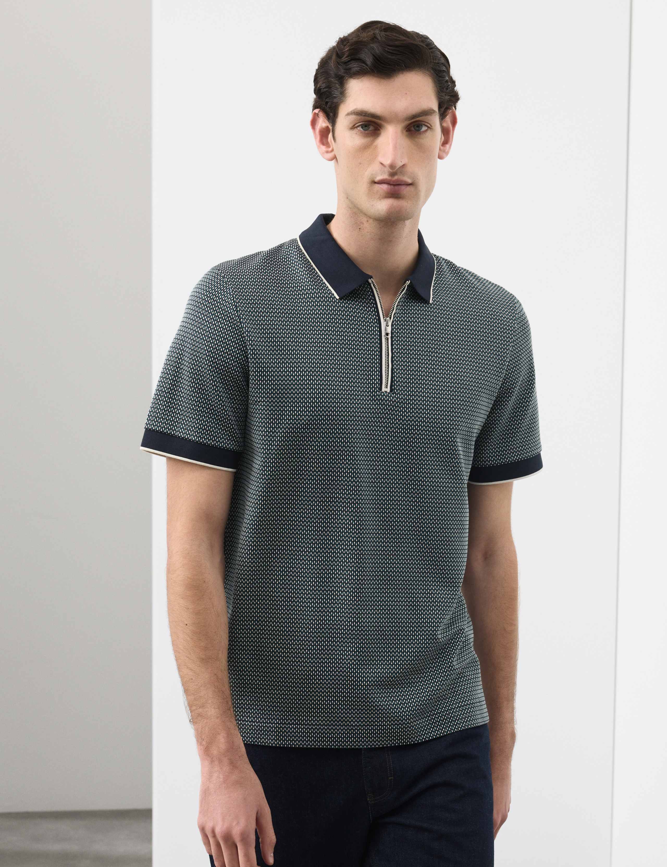 Pure Supima® CottonJacquard Zip Up Polo Shirt 6 of 6