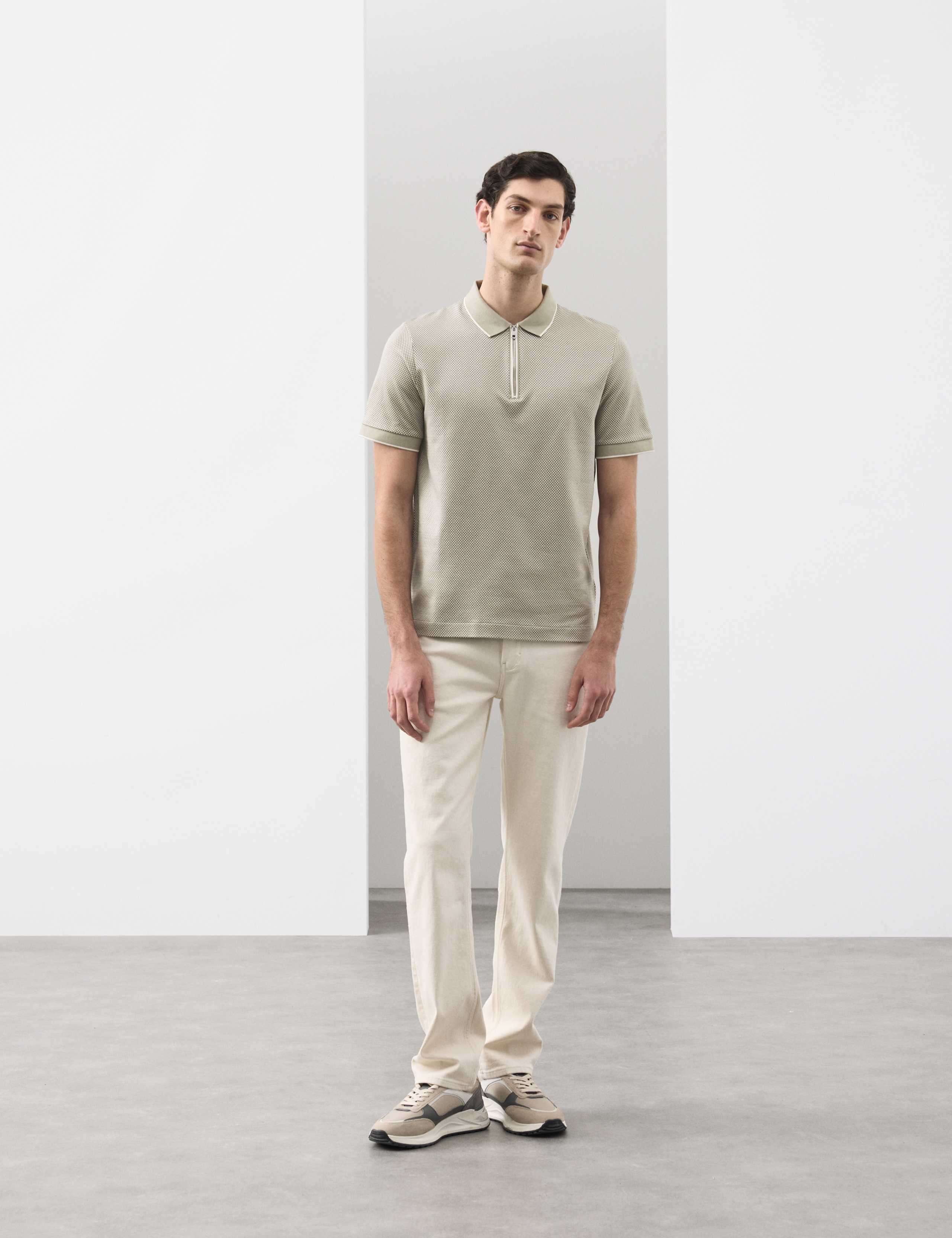 Pure Supima® CottonJacquard Zip Up Polo Shirt 3 of 6