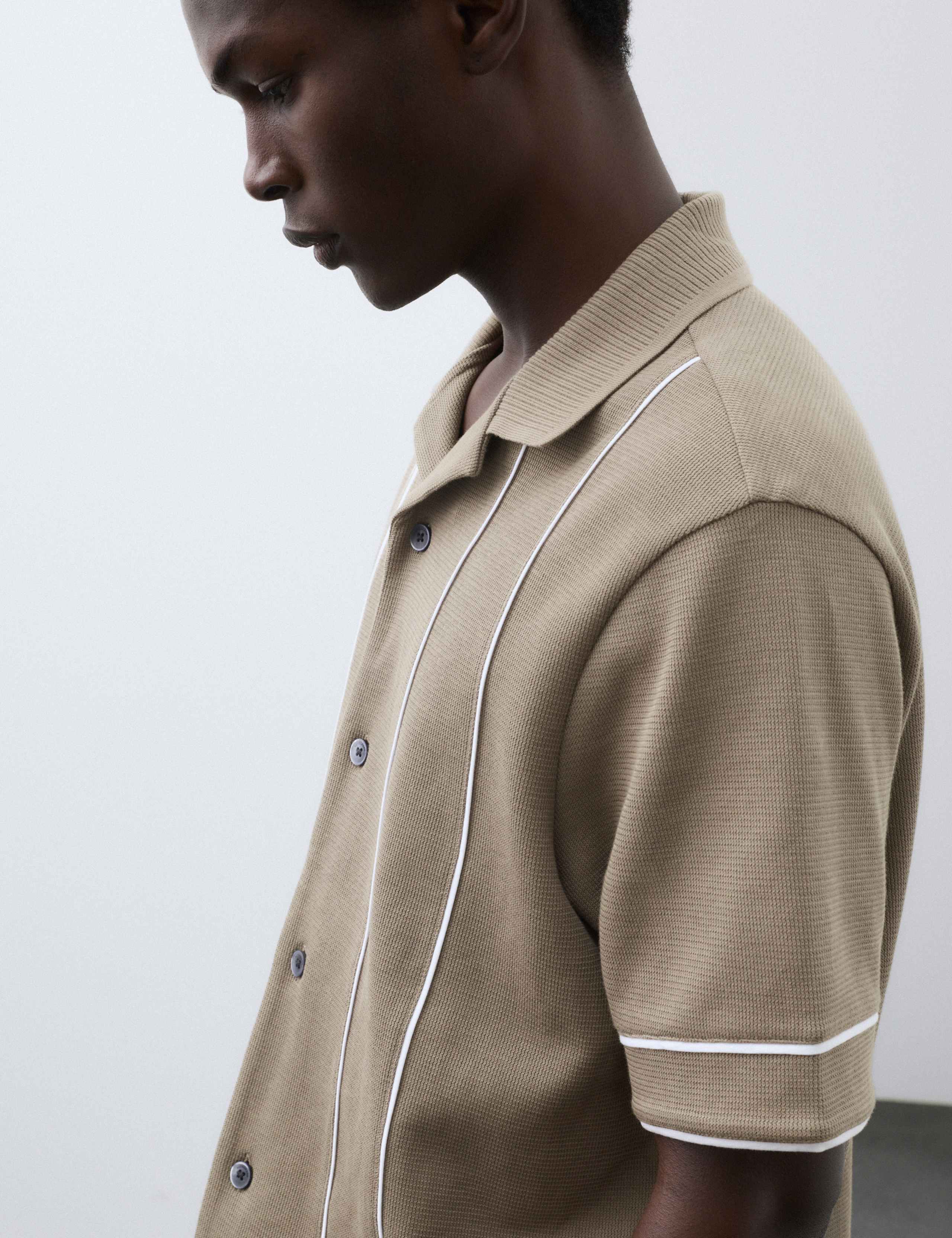 Cotton Rich Piped Stripe Knitted Polo Shirt 7 of 7