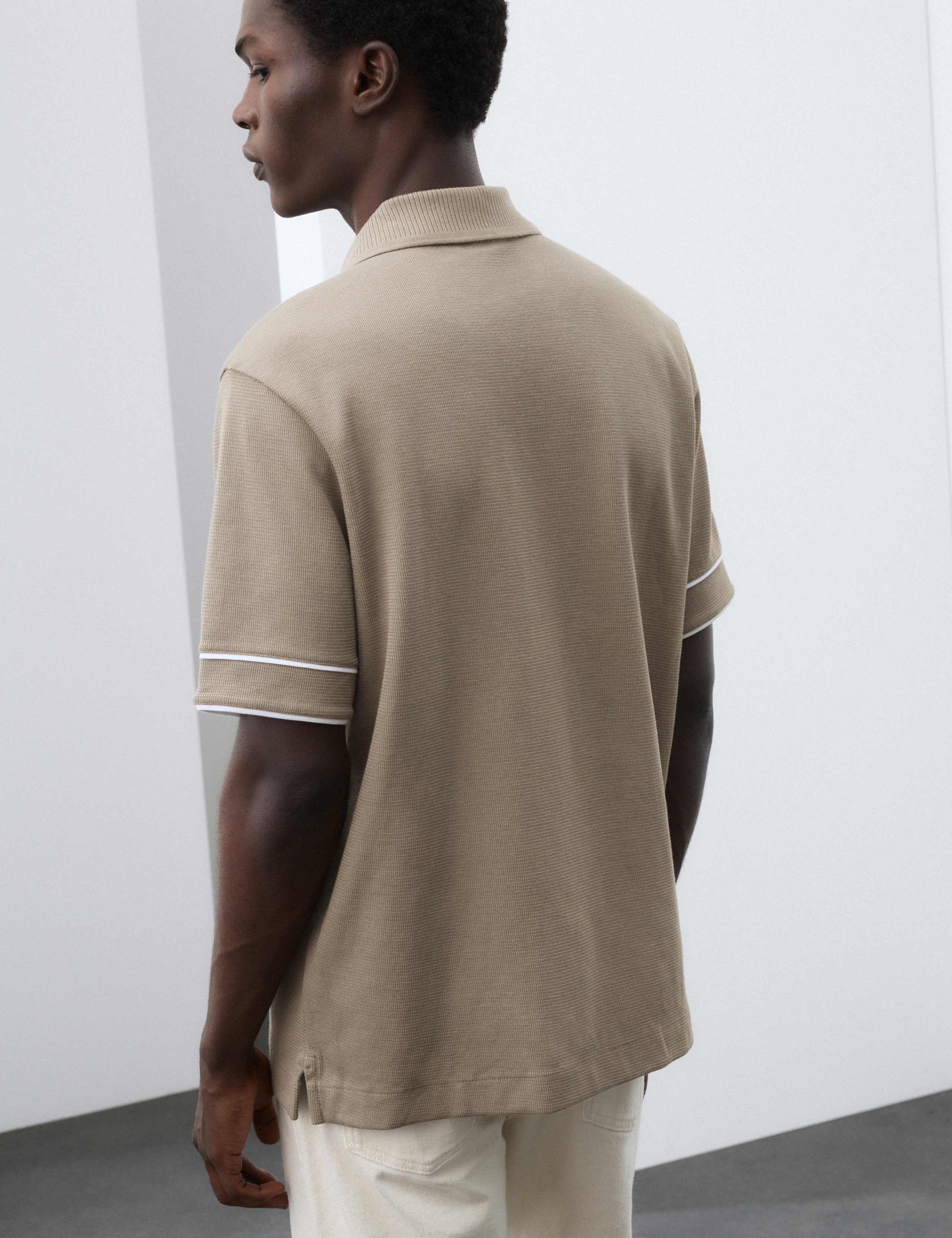 Cotton Rich Piped Stripe Knitted Polo Shirt 3 of 7
