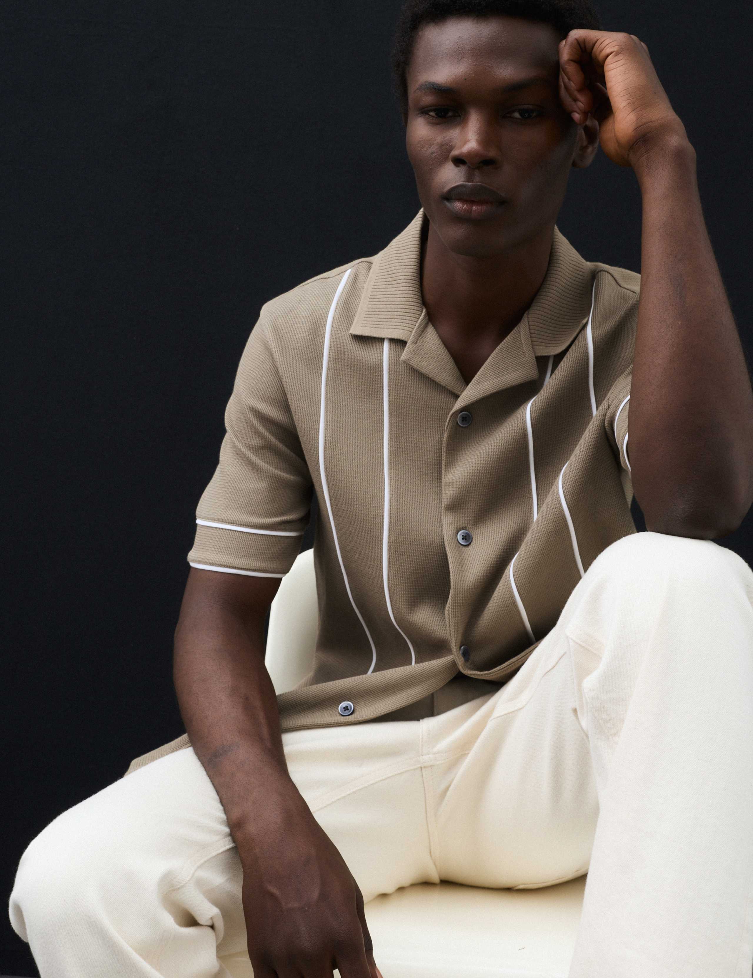 Cotton Rich Piped Stripe Knitted Polo Shirt 5 of 7