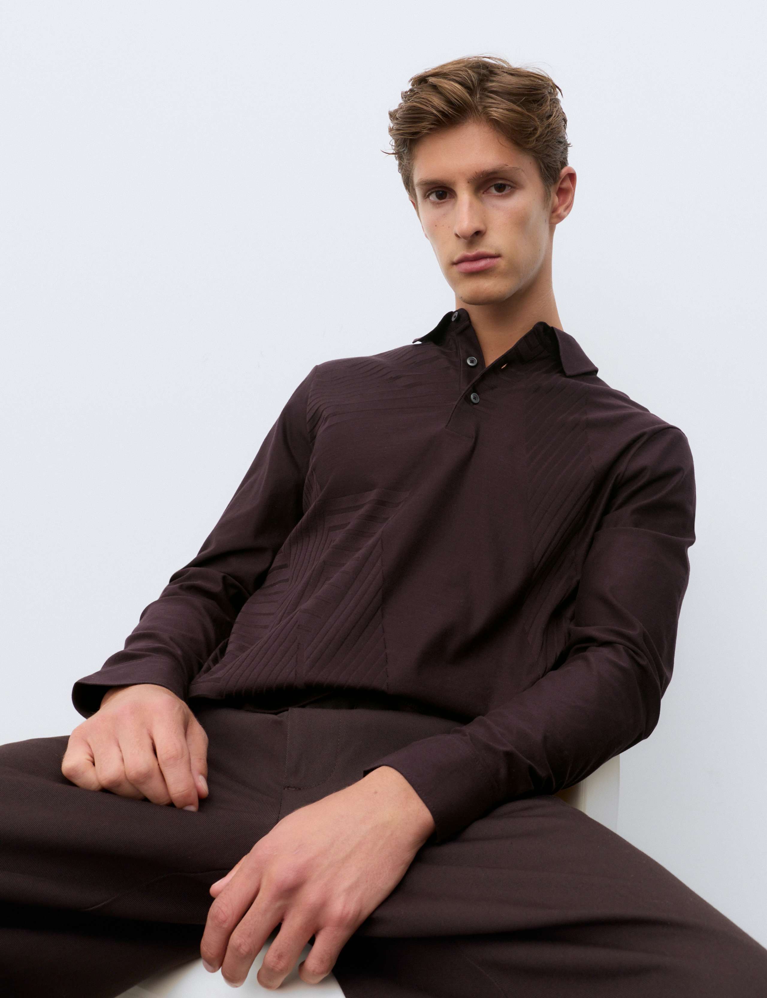 Pure Cotton Geometric Print Long Sleeve Polo Shirt 4 of 7