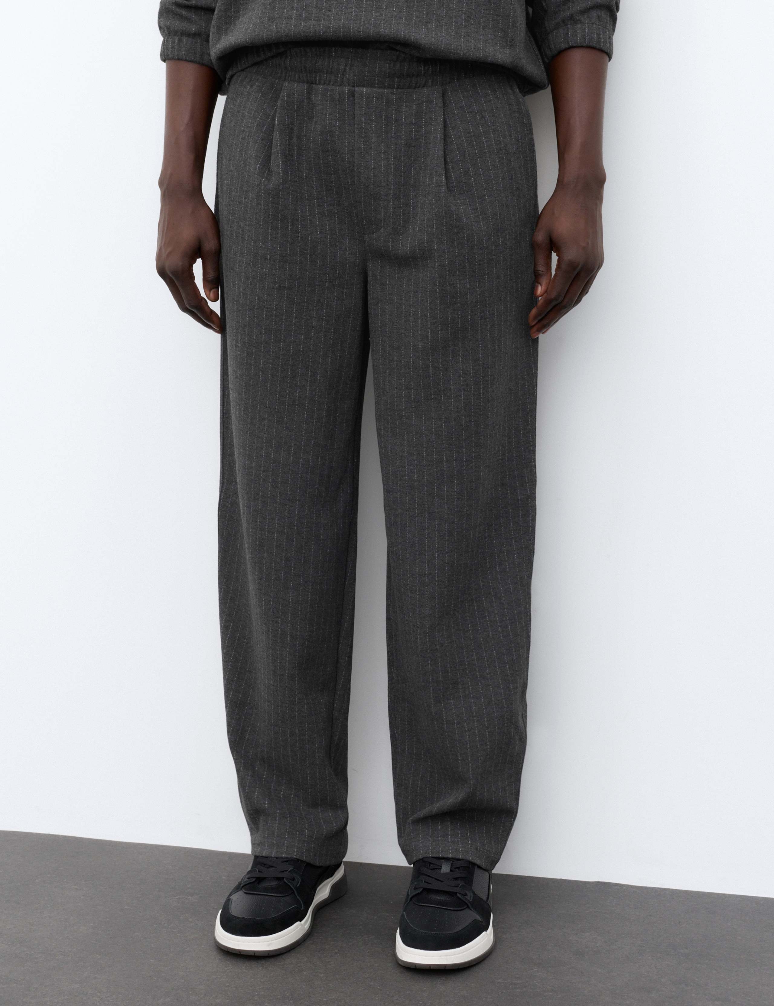 Striped Pleated Barrel Leg Joggers 1 of 7