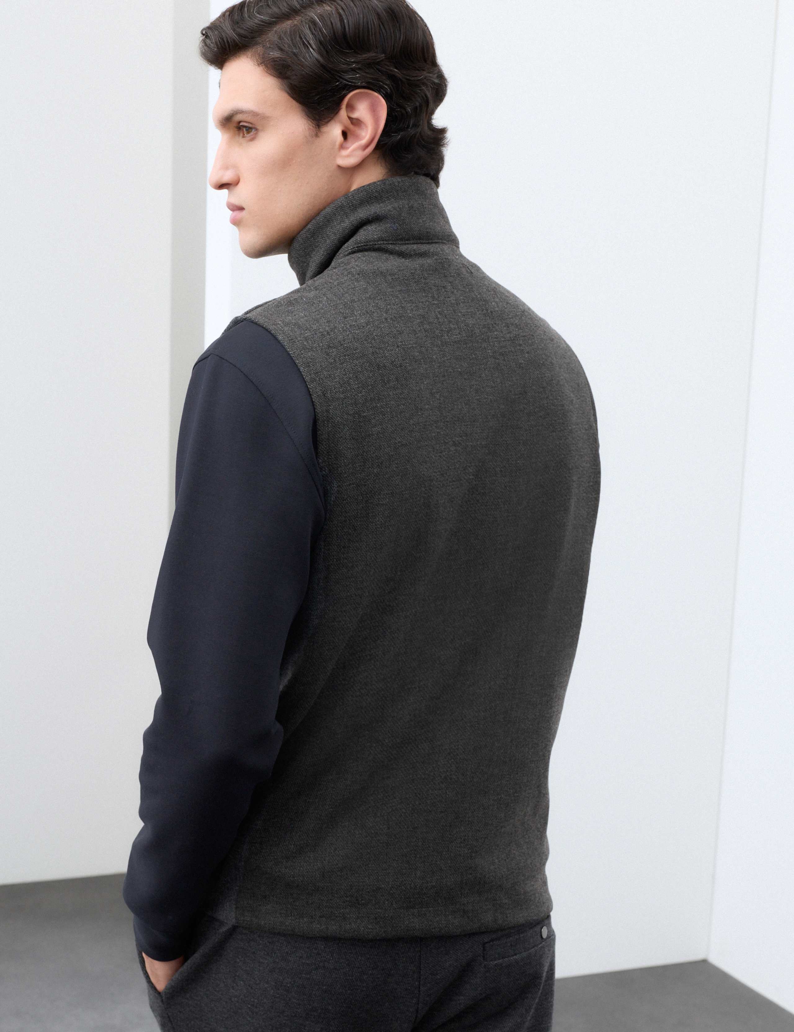 Padded Hybrid Zip Up Gilet with Wool 3 of 7