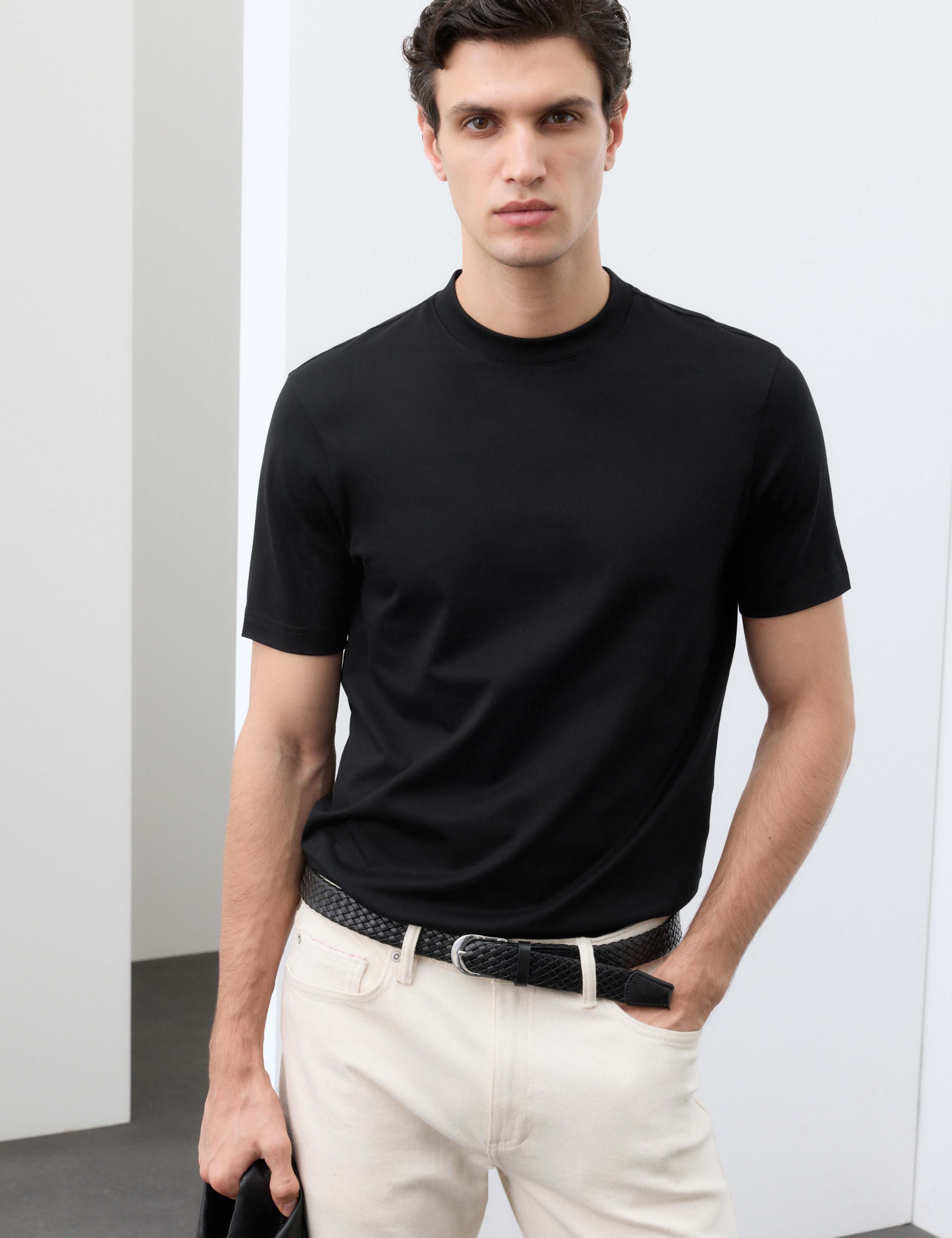 Pure Supima Cotton High Neck T-Shirt 1 of 6