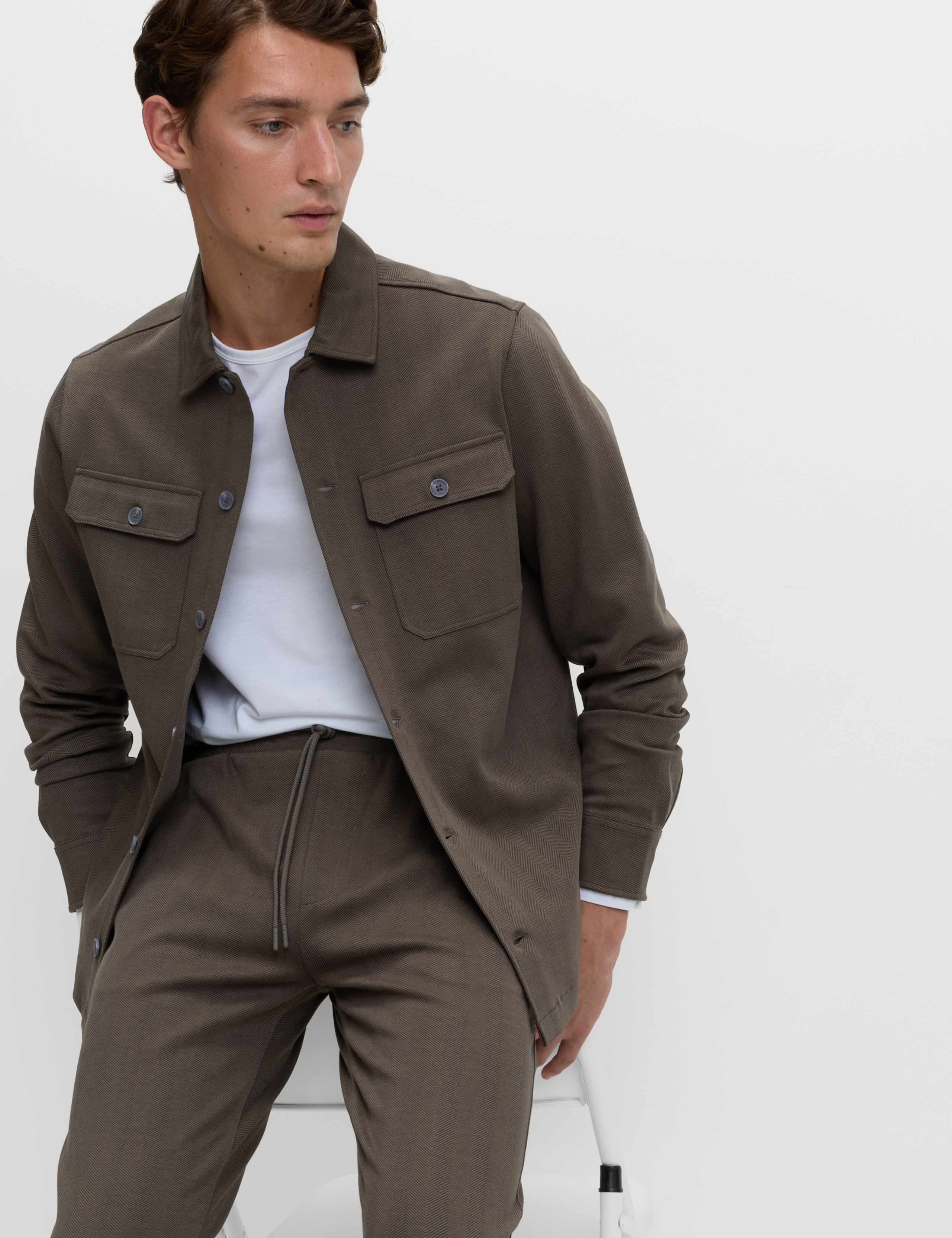 Cotton Rich Herringbone Overshirt 1 of 5