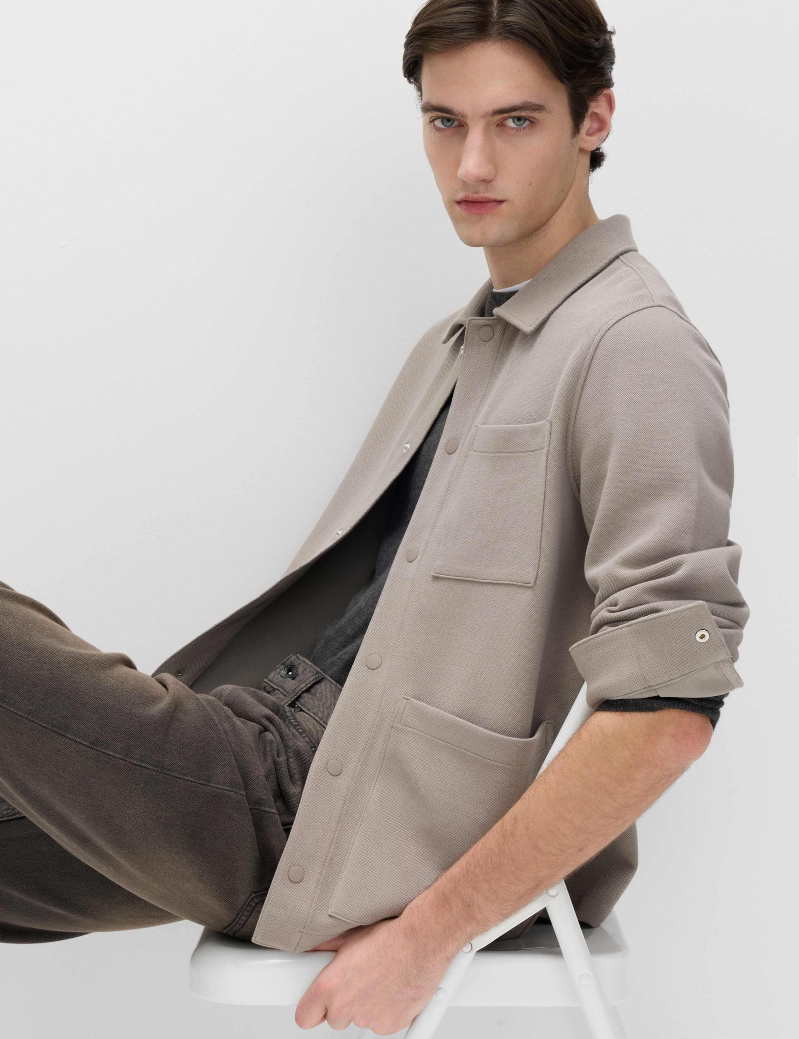 Cotton Blend Pique Overshirt 1 of 6