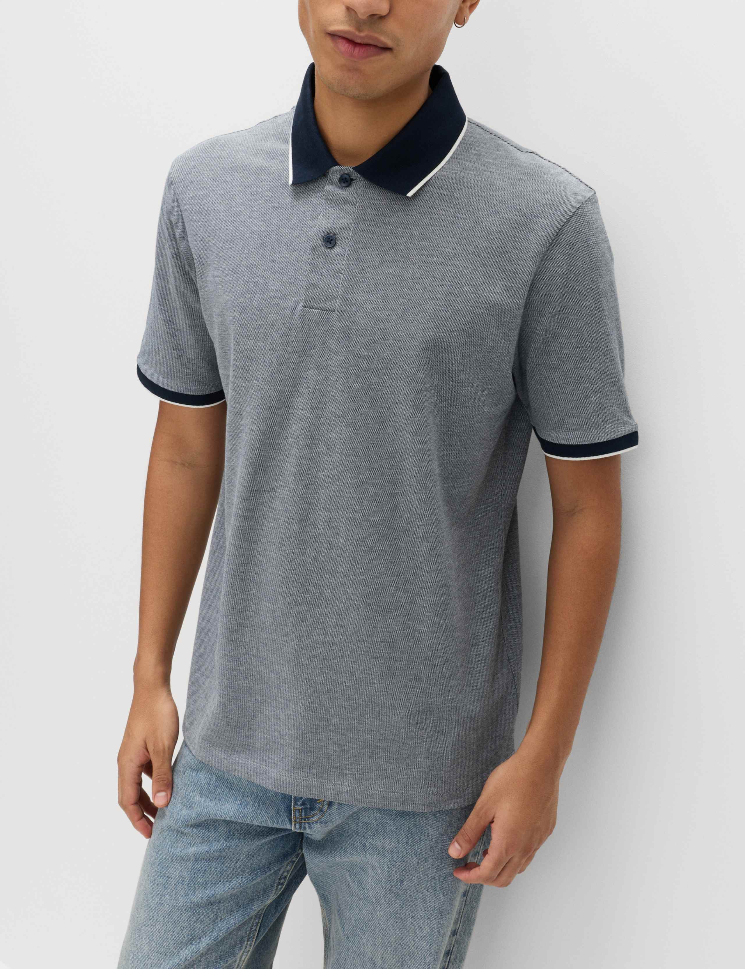 2 Pack Cotton Rich Tipped Polo Shirts 4 of 5