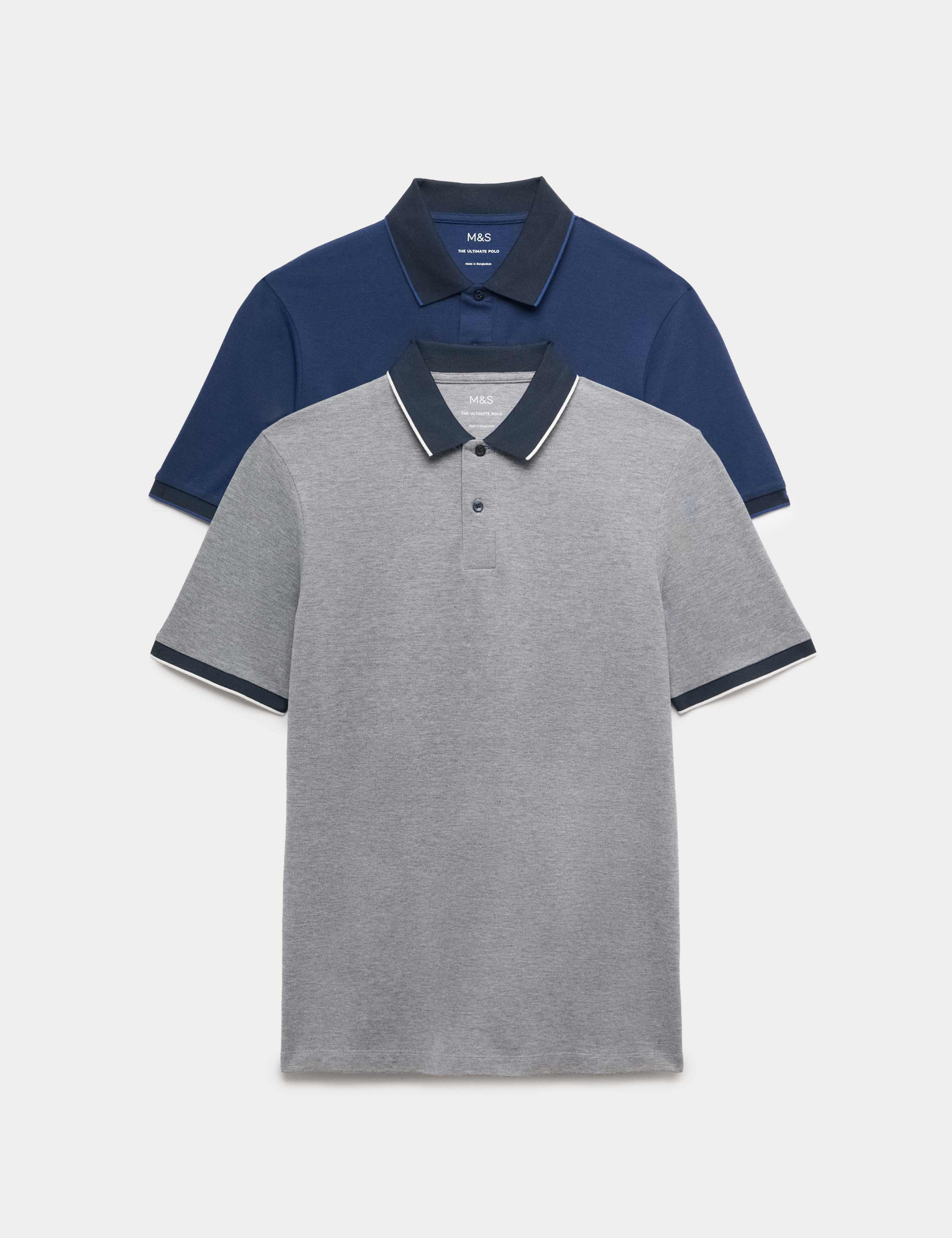 2 Pack Cotton Rich Tipped Polo Shirts 1 of 5