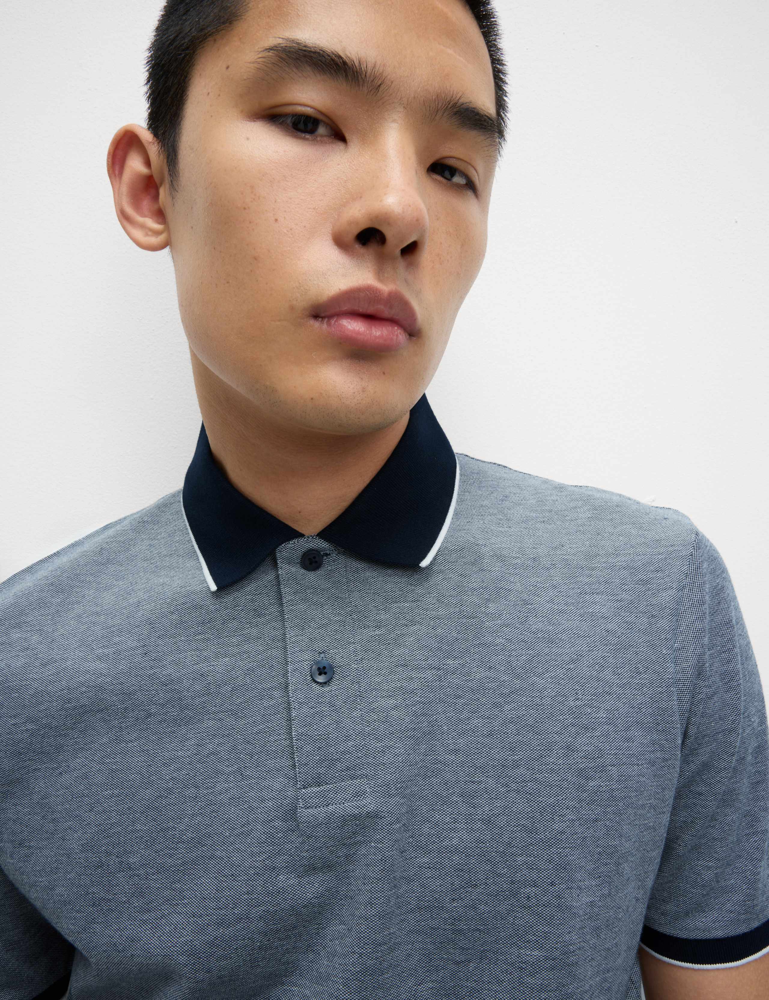 2 Pack Cotton Rich Tipped Polo Shirts 2 of 5