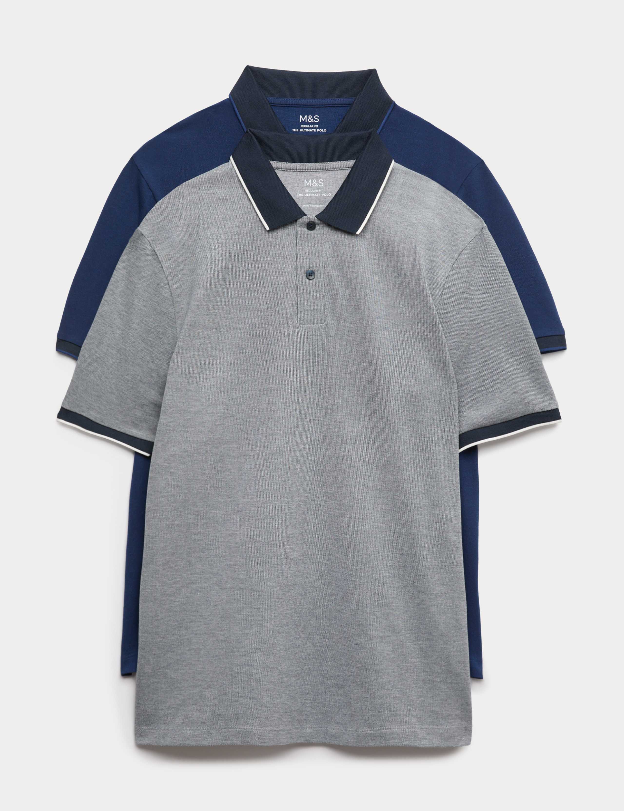 2 Pack Cotton Rich Tipped Polo Shirts 1 of 5