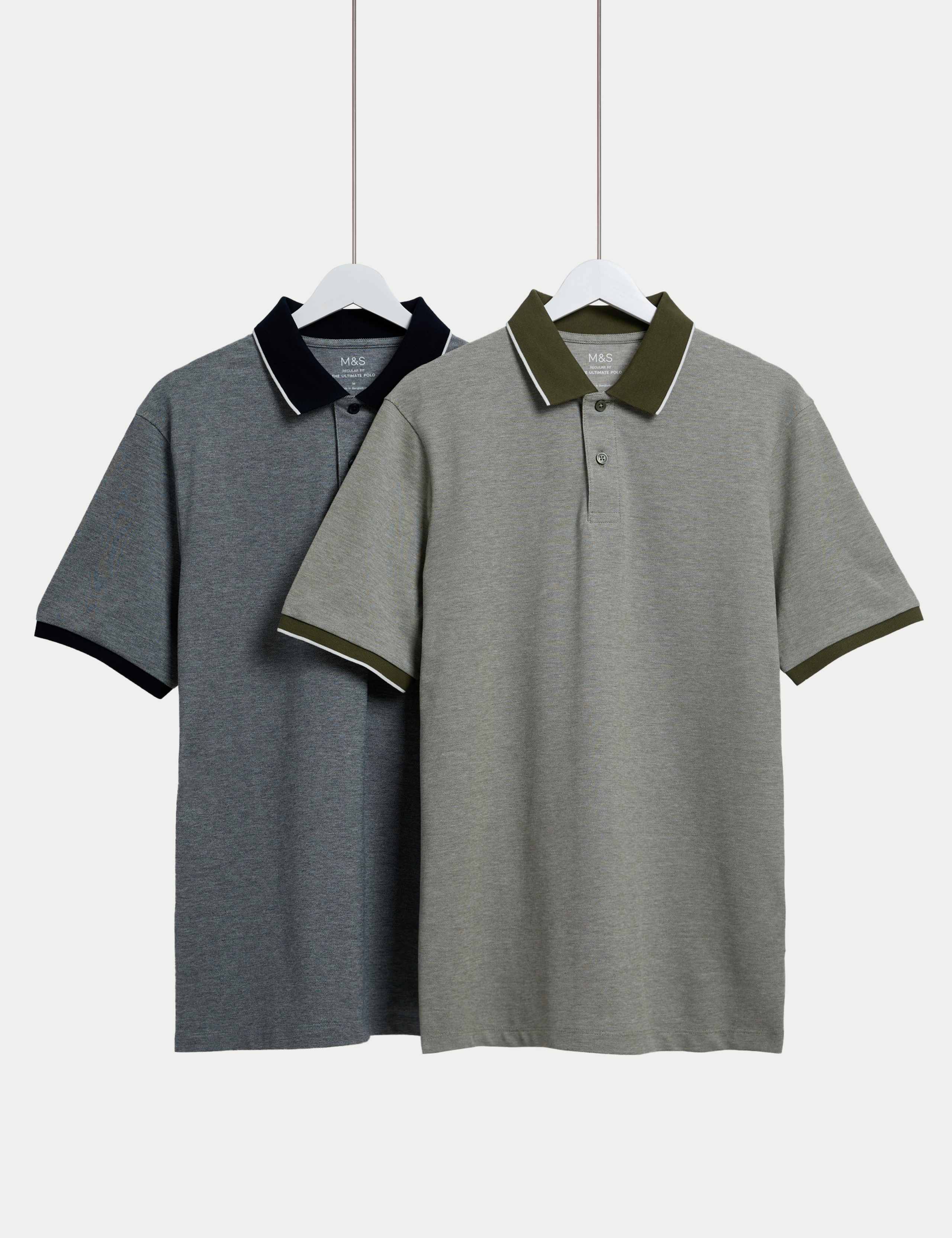 2 Pack Cotton Rich Tipped Polo Shirts 1 of 5