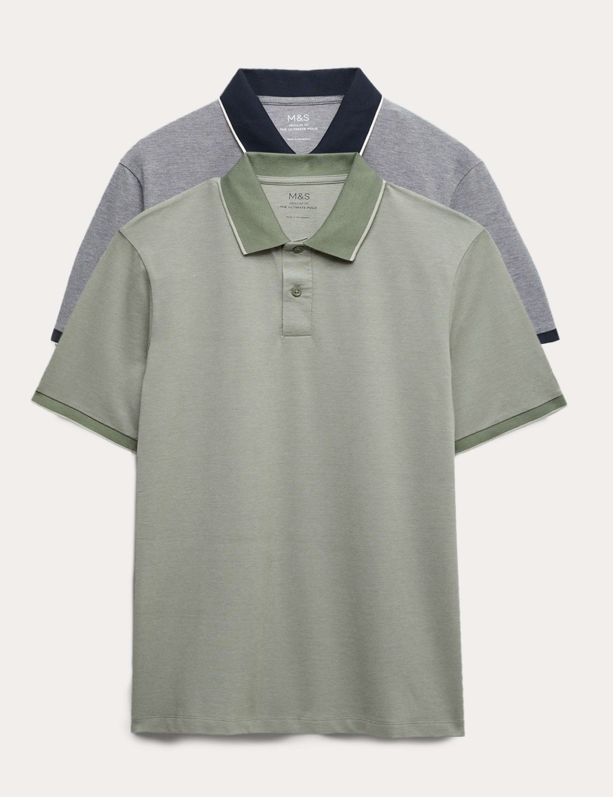2 Pack Cotton Rich Tipped Polo Shirts 1 of 5