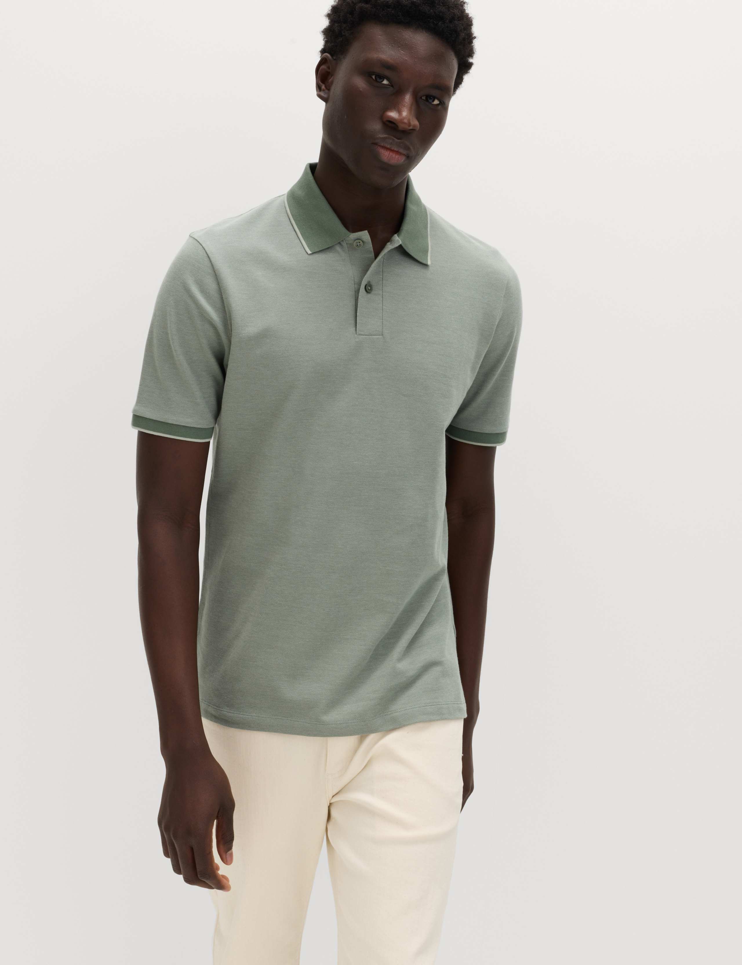 2 Pack Cotton Rich Tipped Polo Shirts 2 of 5