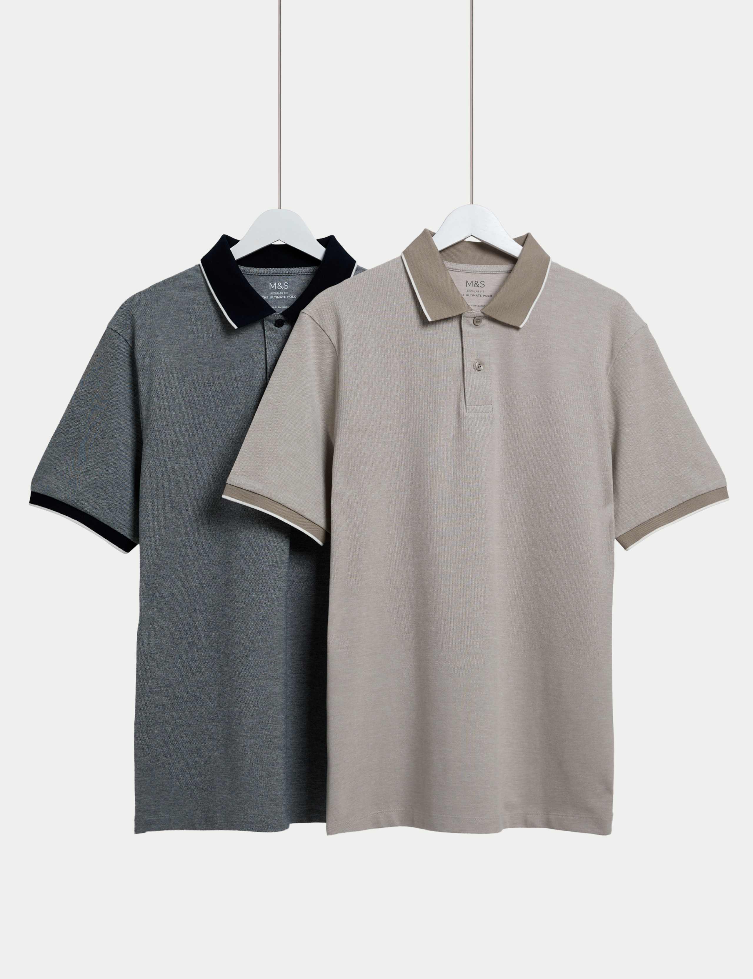 2 Pack Cotton Rich Tipped Polo Shirts 1 of 5
