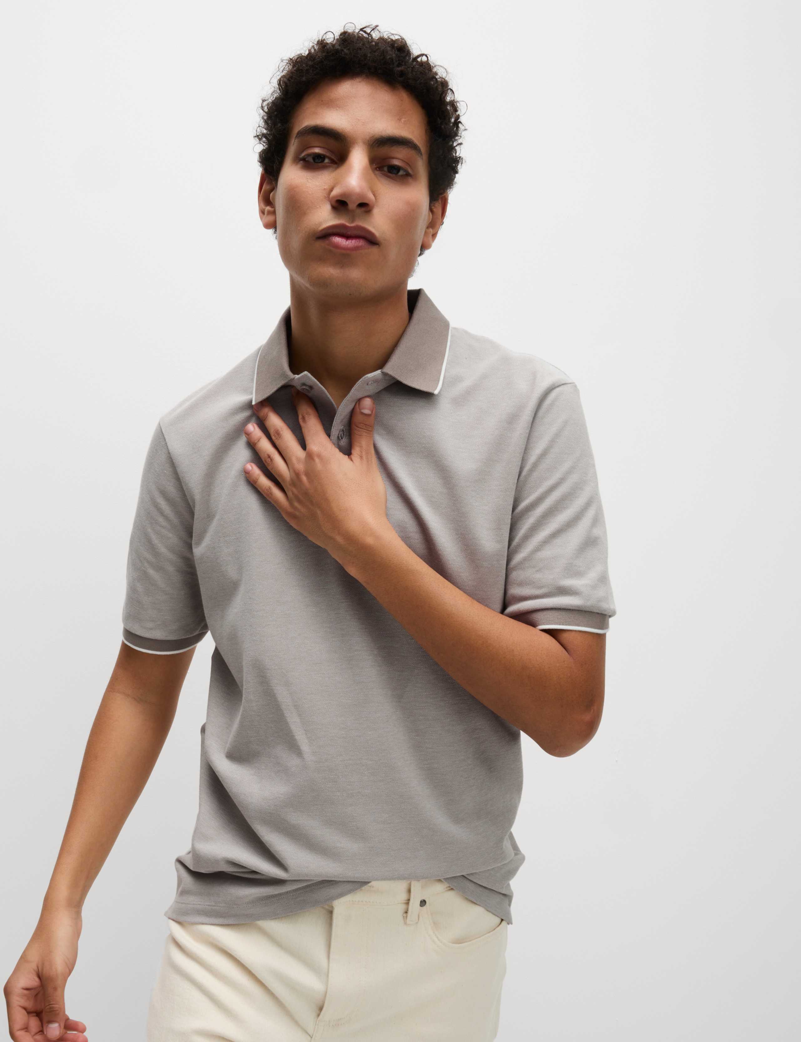 2 Pack Cotton Rich Tipped Polo Shirts 2 of 5