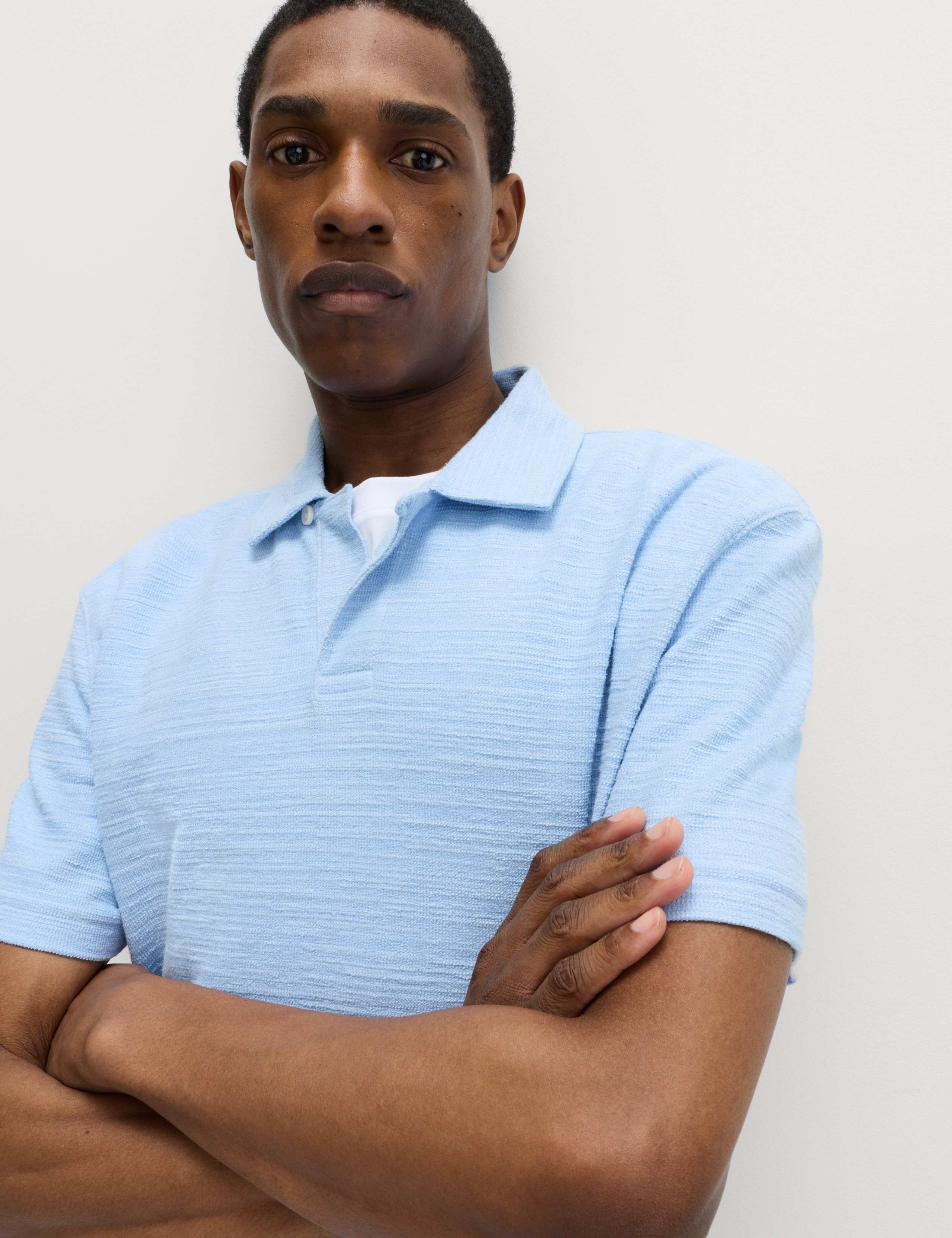 Cotton Rich Notch Neck Boucle Polo Shirt 3 of 6