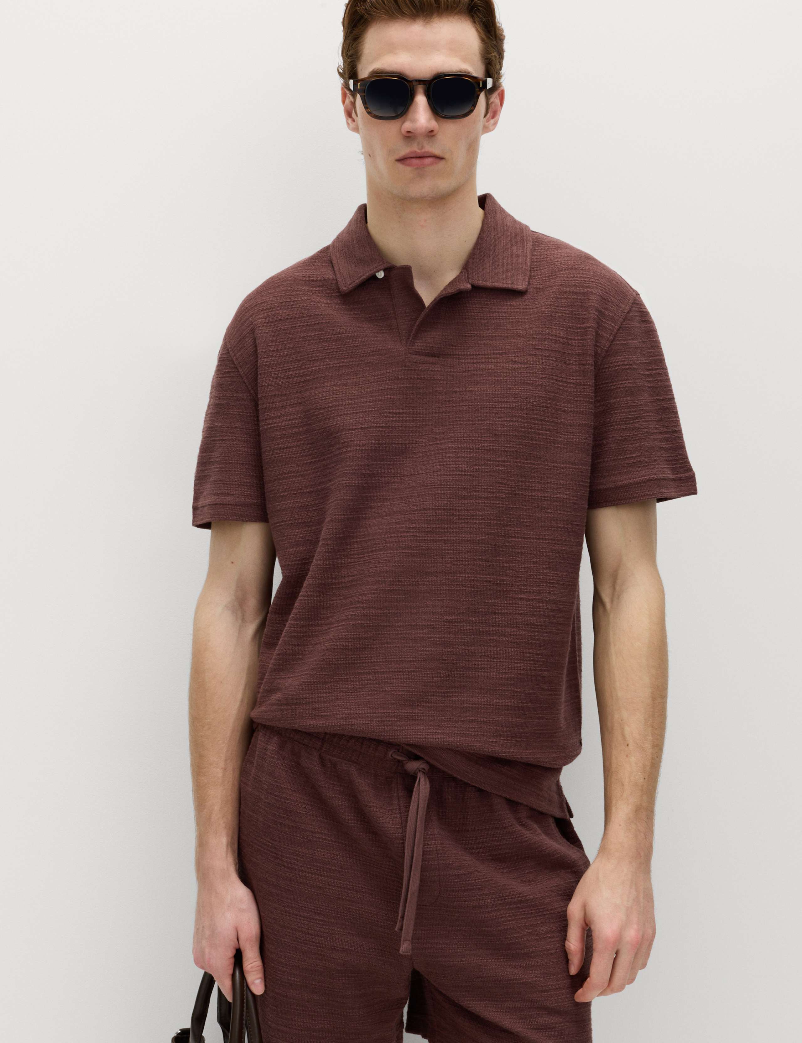 Cotton Rich Notch Neck Boucle Polo Shirt 1 of 6