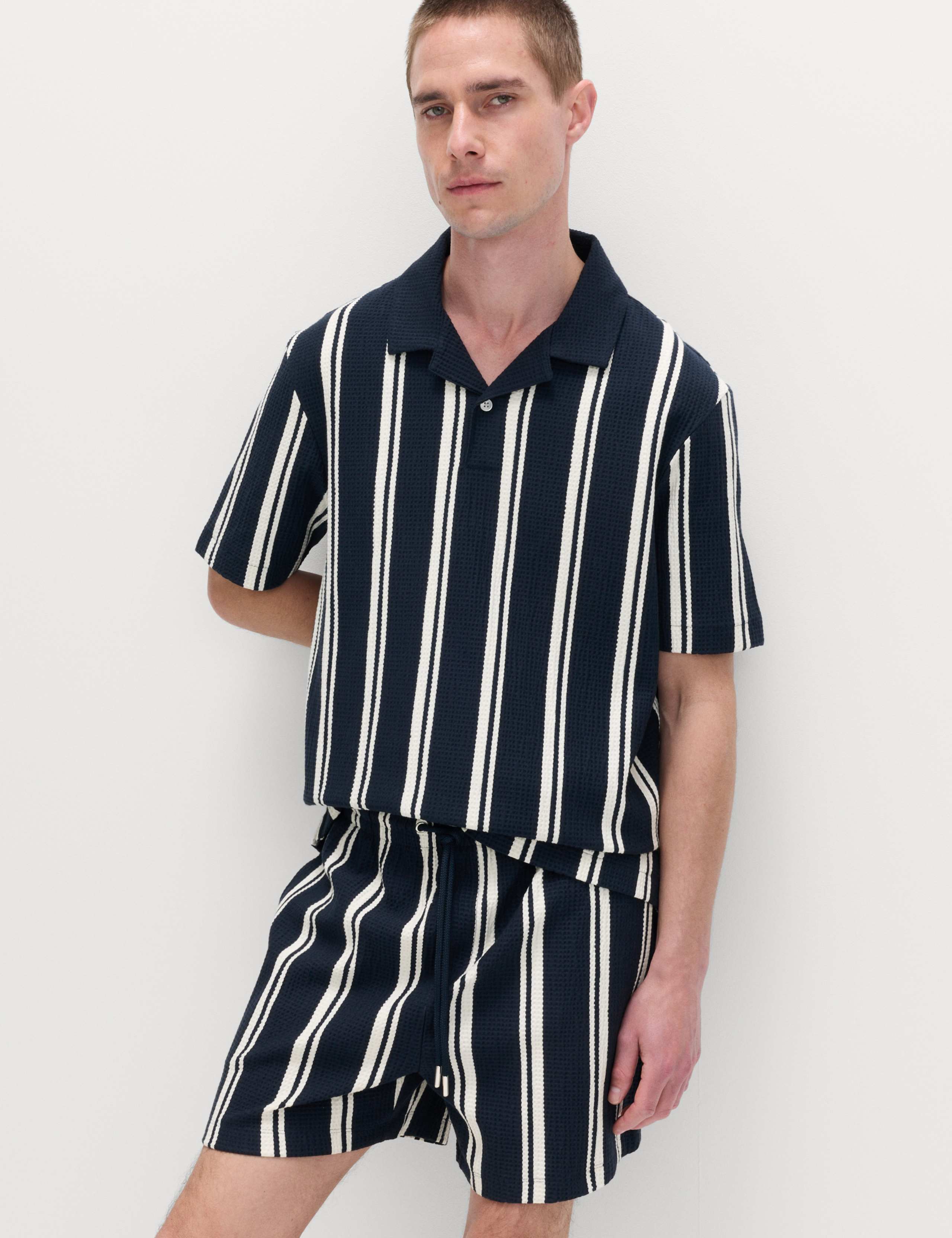 Cotton Rich Striped Seersucker Polo Shirt 1 of 5