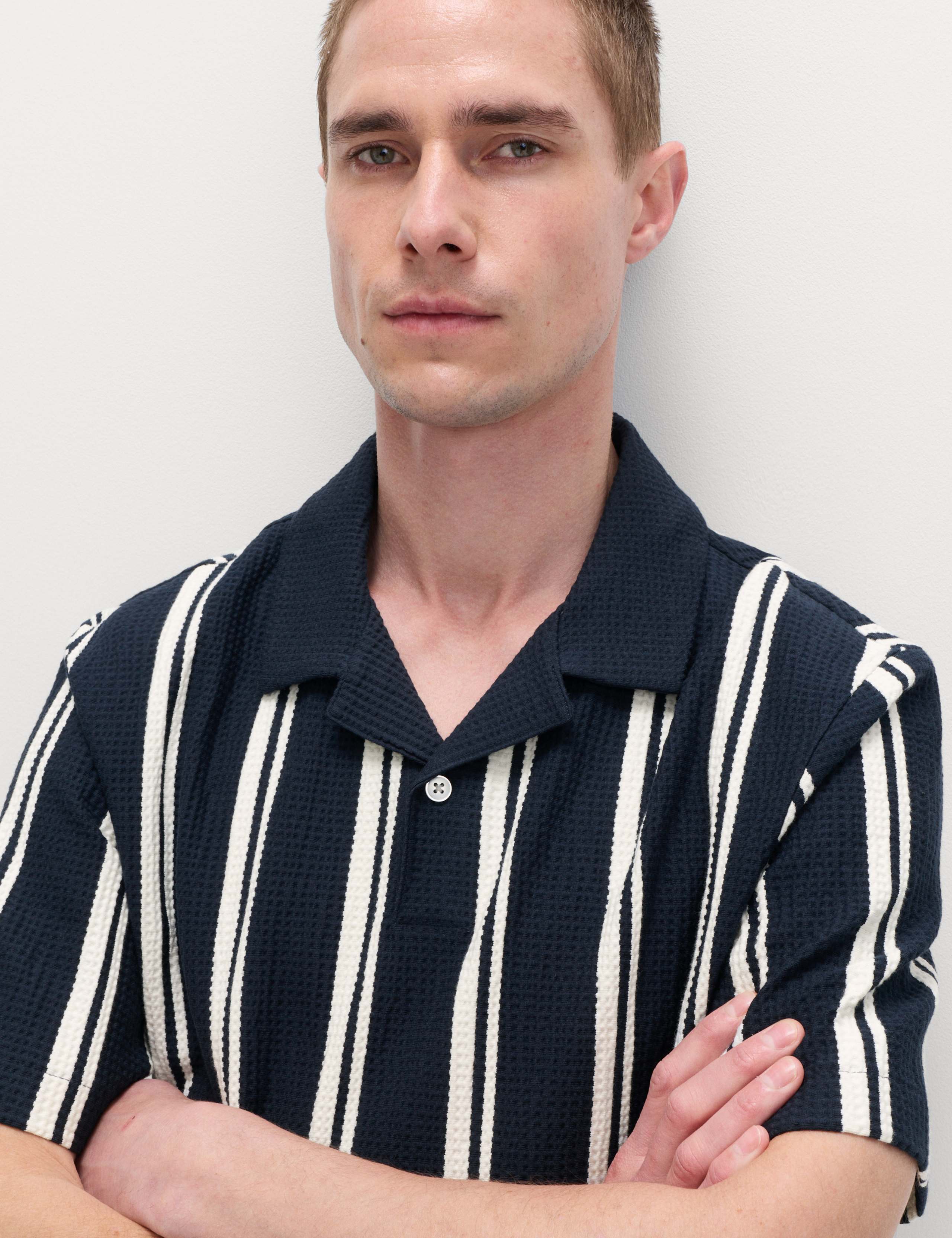 Cotton Rich Striped Seersucker Polo Shirt 3 of 5