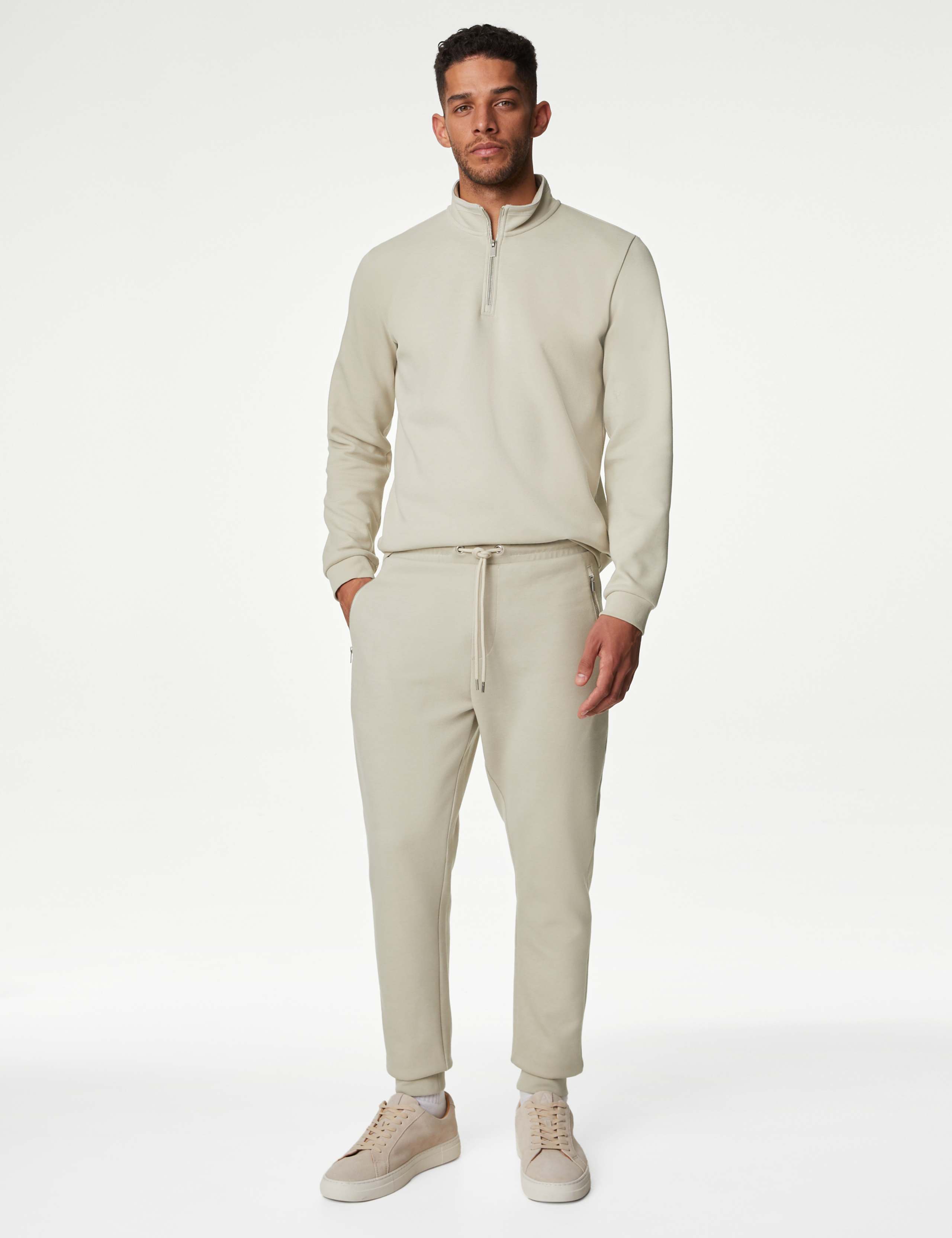Cuffed Cotton Blend Zip Pocket Joggers 1 of 6