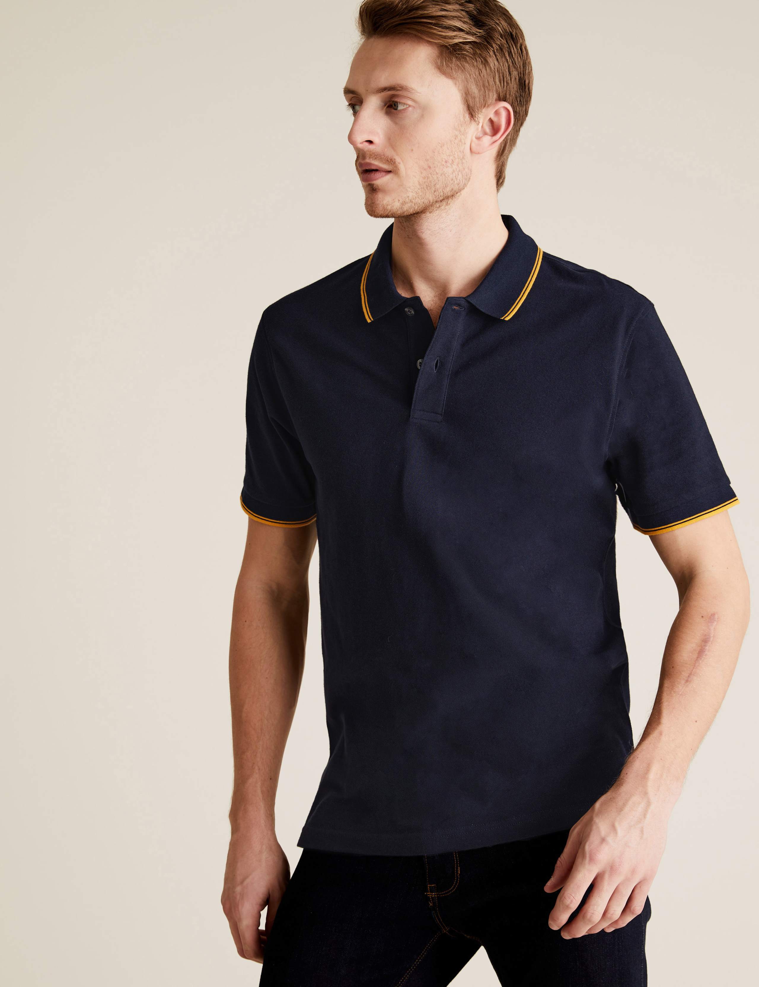 Pure Cotton Pique Tipped Polo Shirt 1 of 4