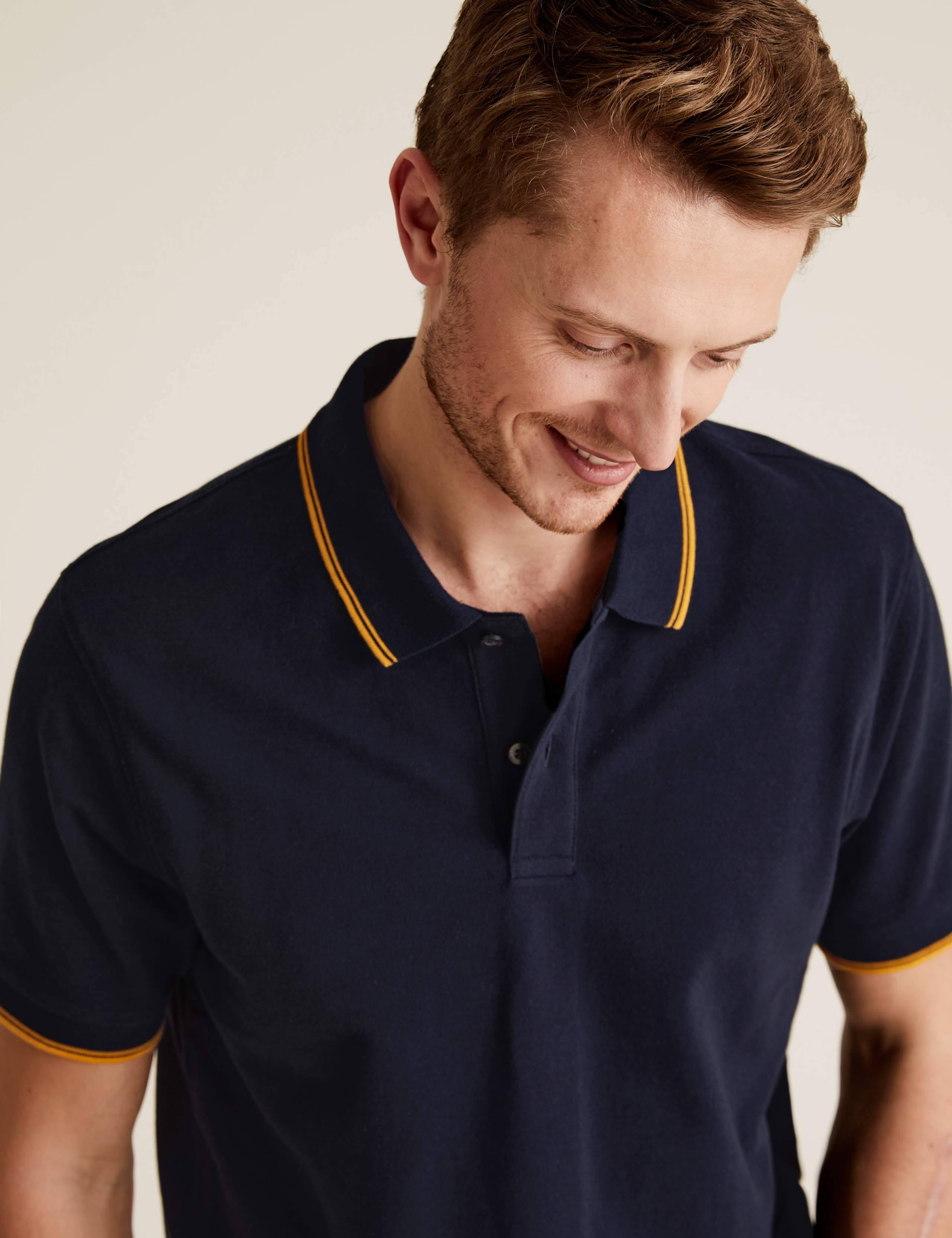 Pure Cotton Pique Tipped Polo Shirt 3 of 4