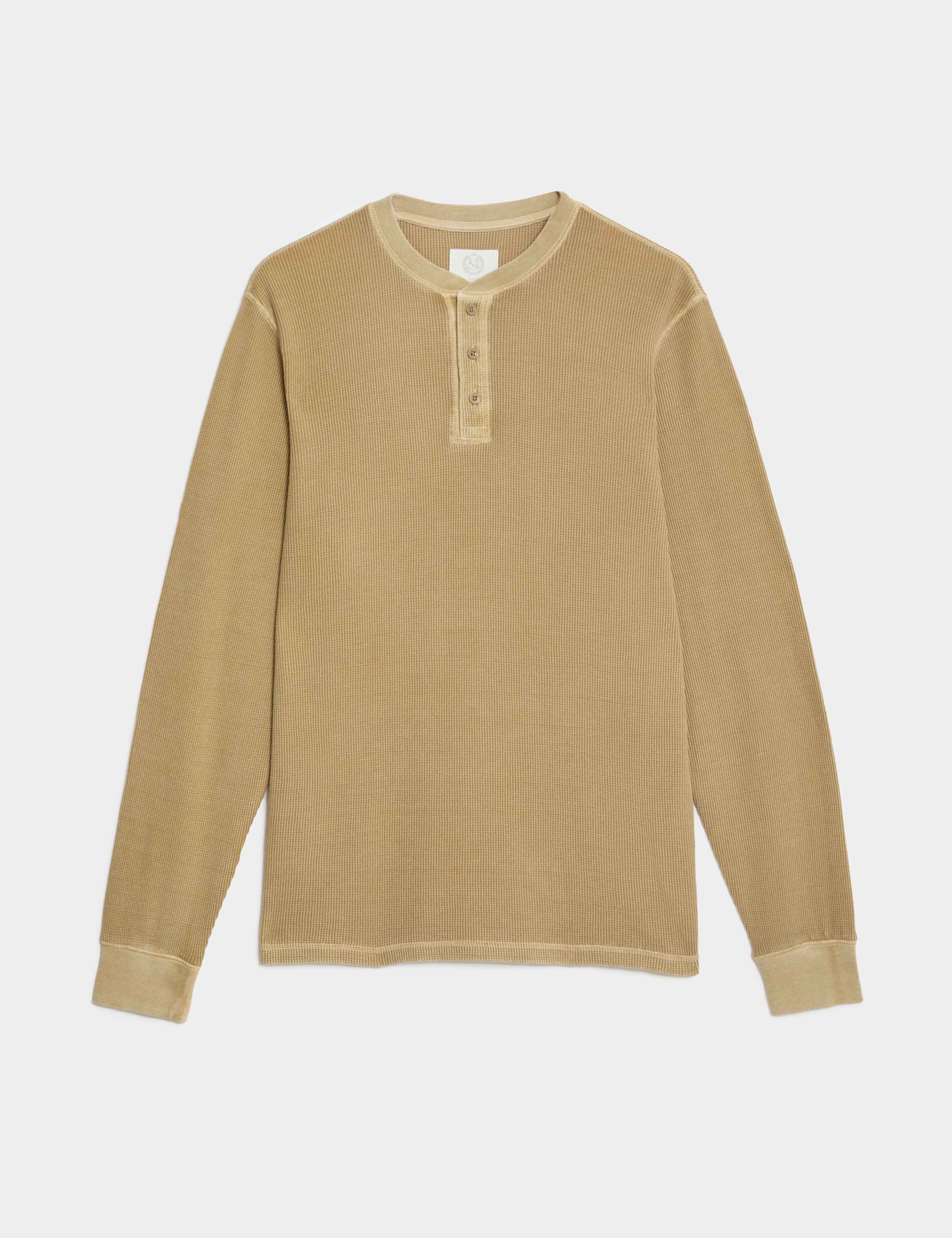 Pure Cotton Waffle Henley Long Sleeve Top 2 of 5