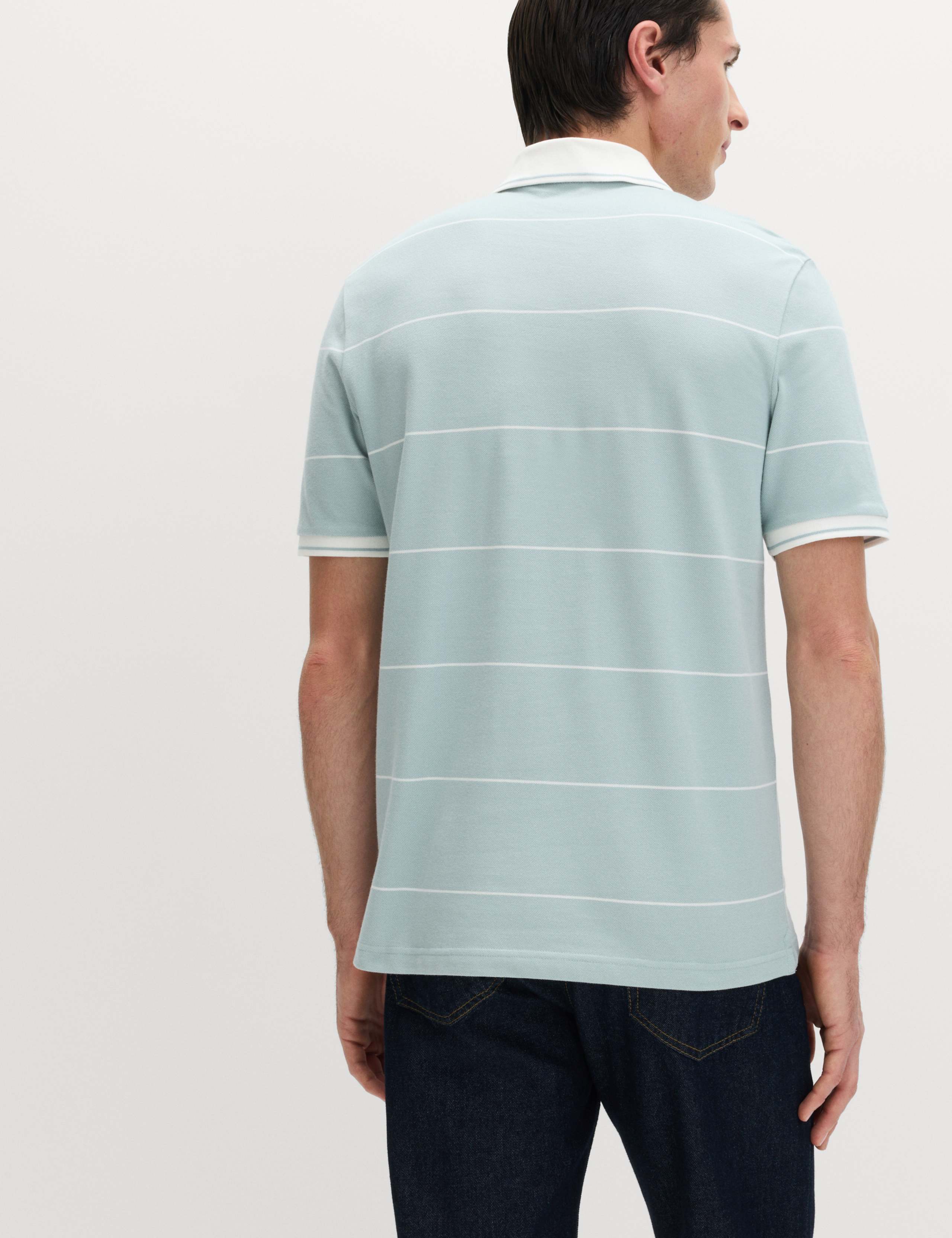 Pure Cotton Pique Striped Polo Shirt 6 of 6
