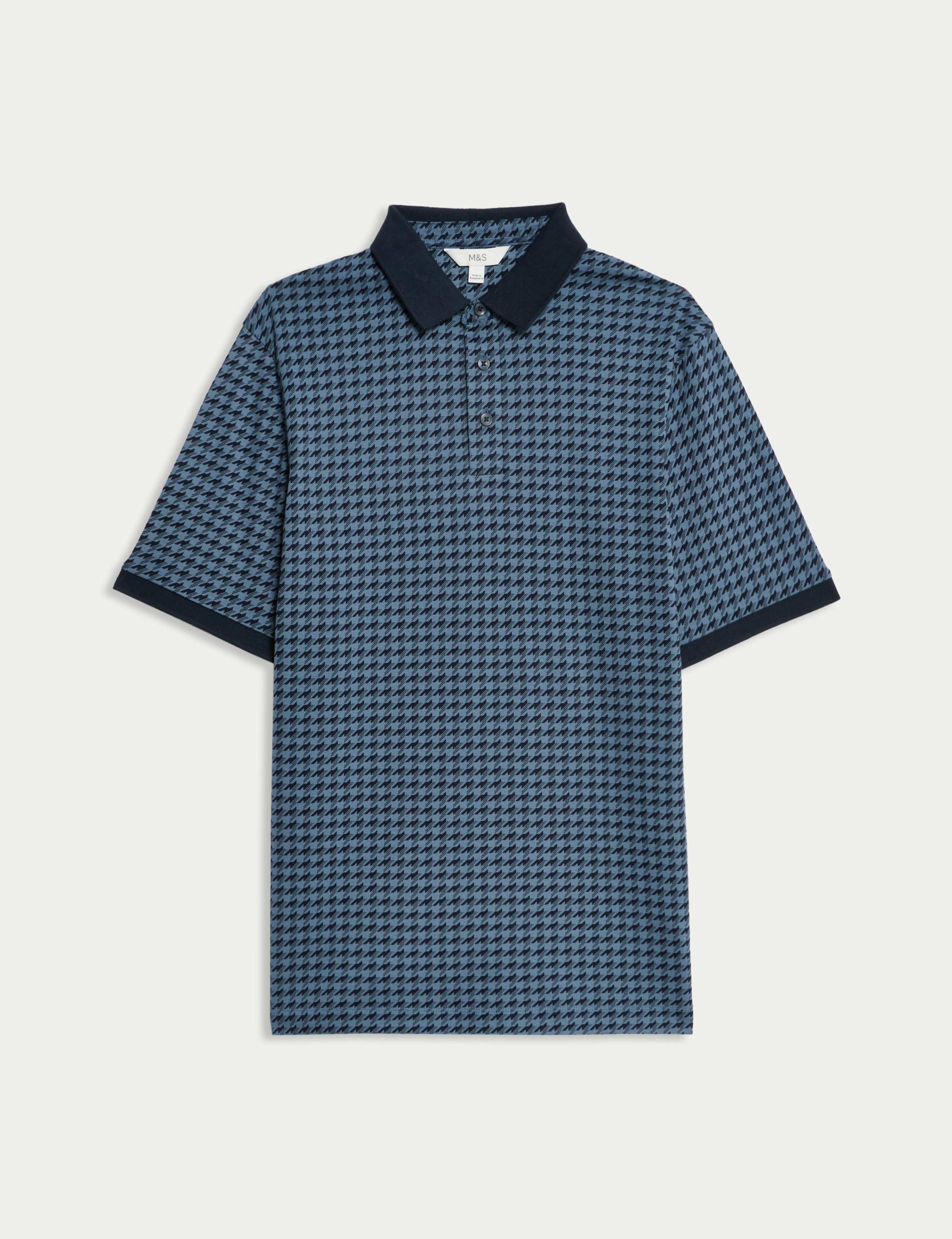 Pure Cotton Houndstooth Polo Shirt 2 of 6