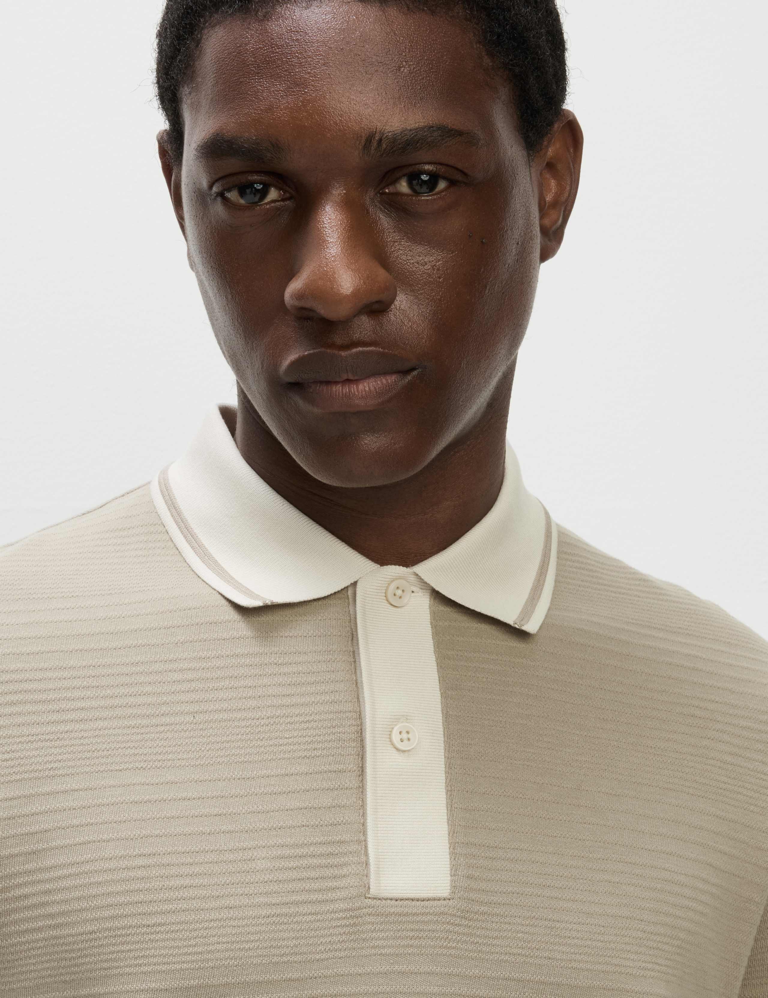 Pure Cotton Textured Tipped Polo Shirt 3 of 5