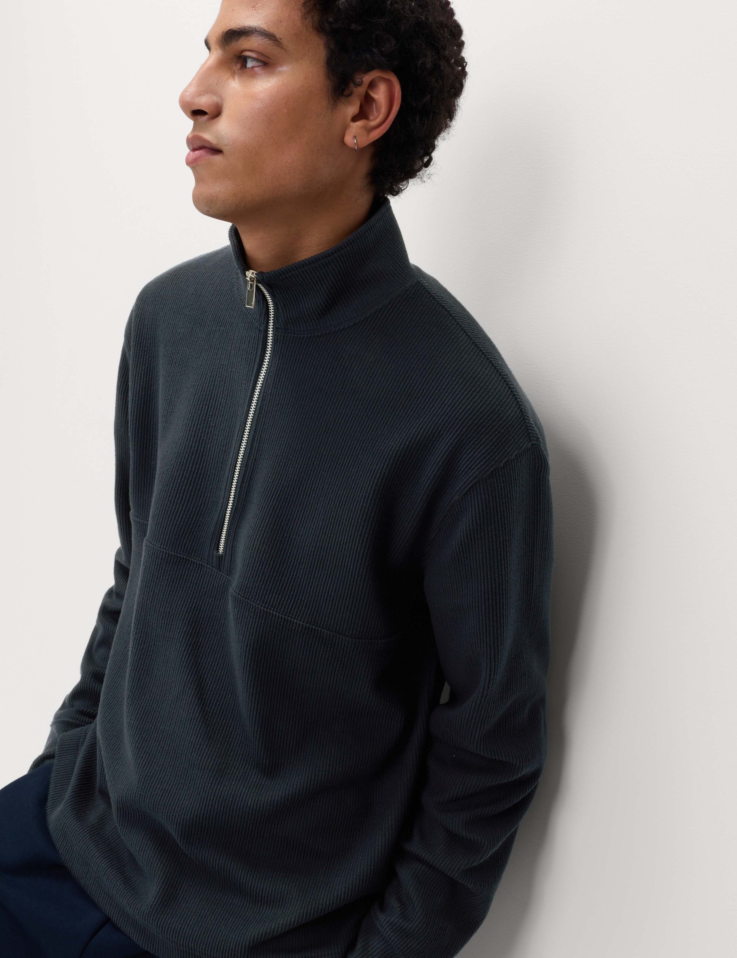 Cotton Rich Textured Half Zip Sweatshirt 1 of 6