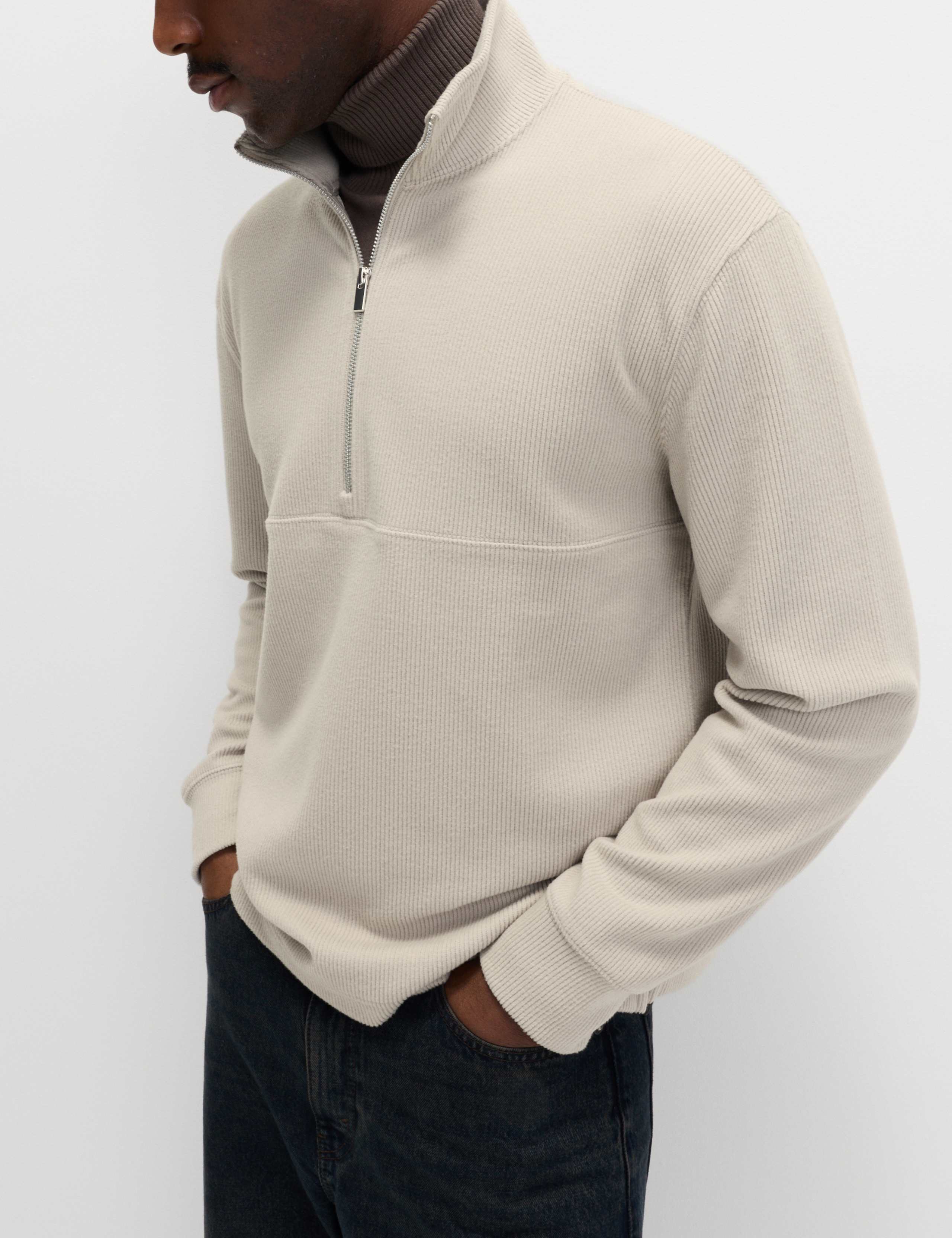 Cotton Rich Textured Half Zip Sweatshirt 1 of 6