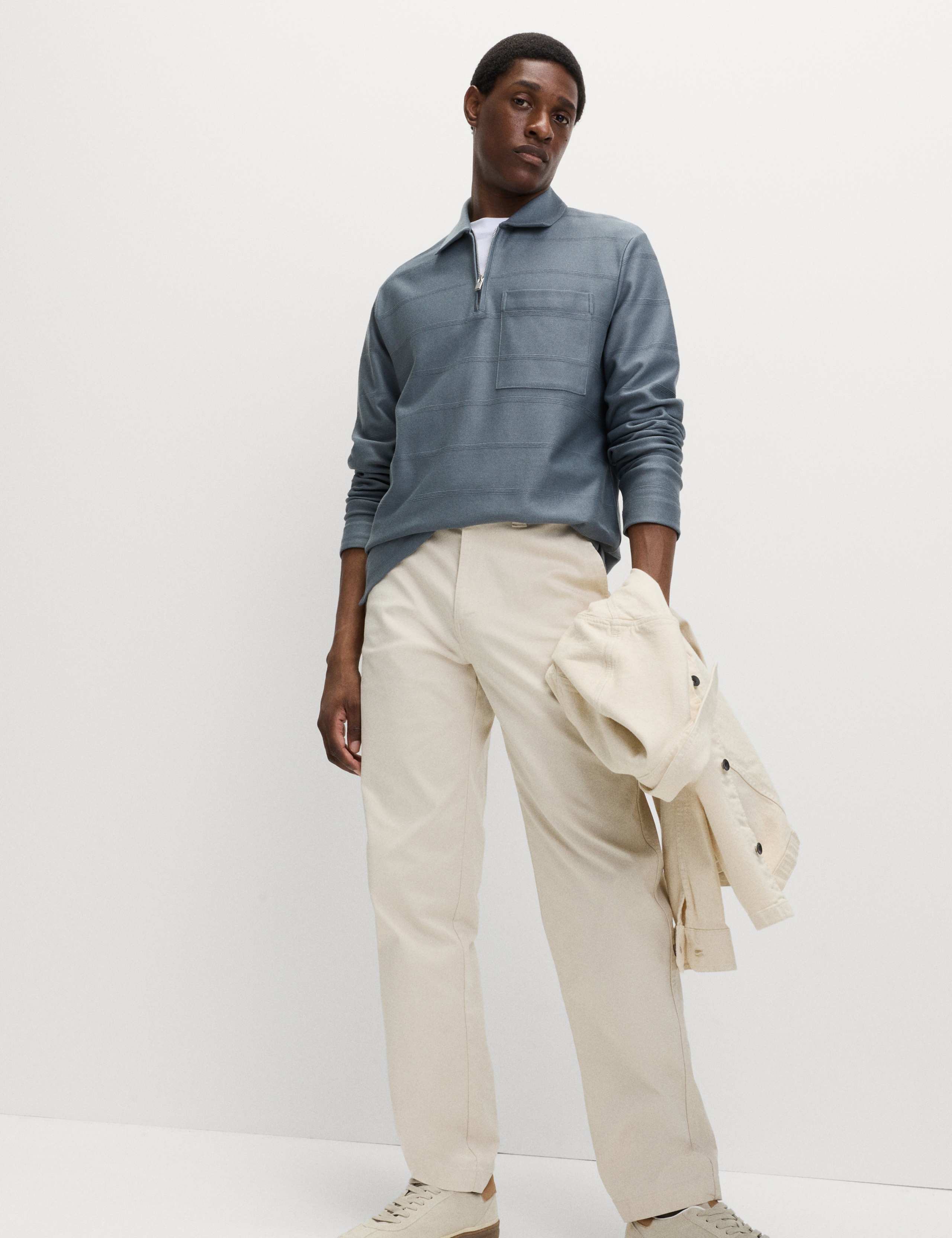 Pure Cotton Textured Half Zip Sweatshirt 3 of 4