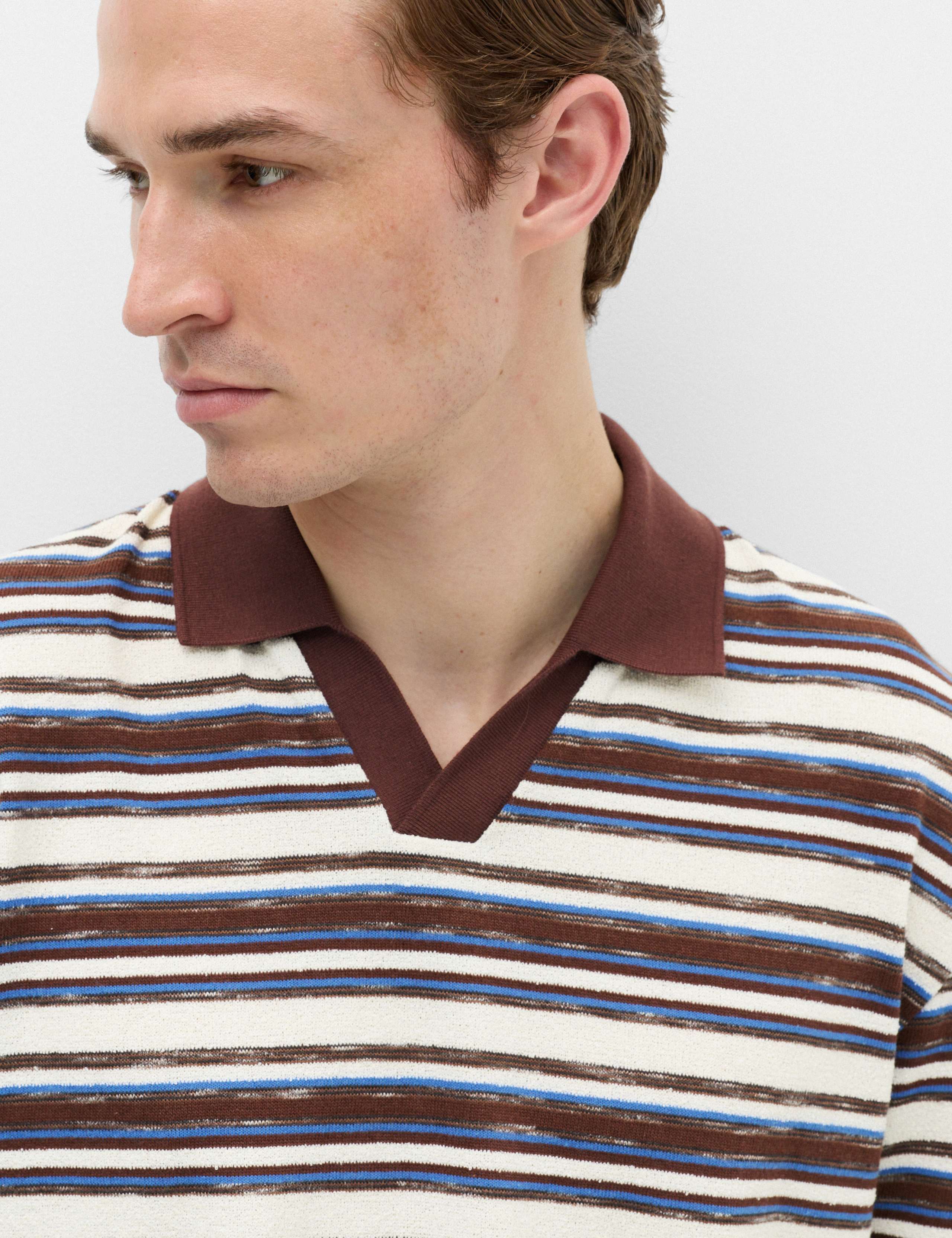 Cotton Blend Crepe Notch Neck Polo Shirt 3 of 5