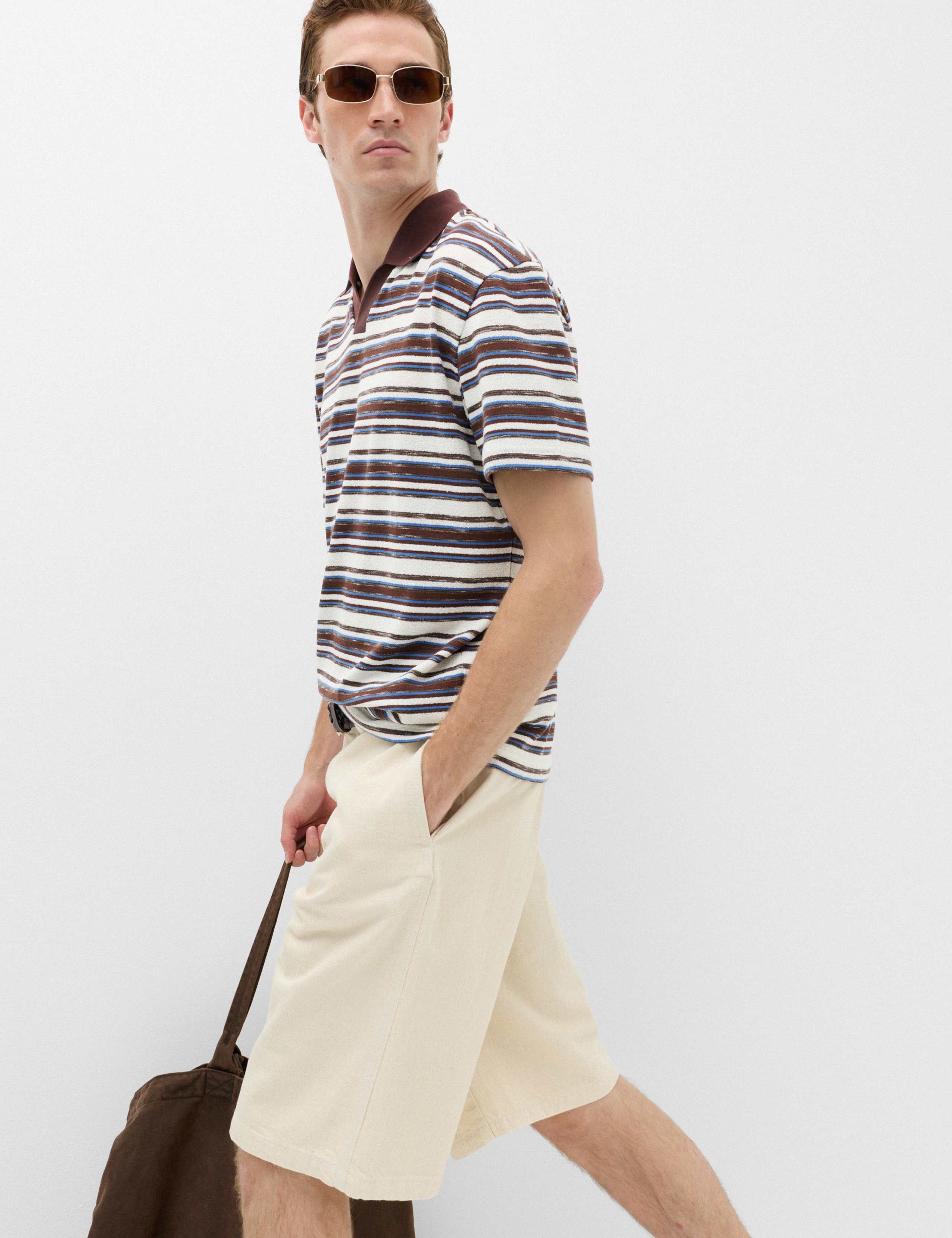 Cotton Blend Crepe Notch Neck Polo Shirt 5 of 5