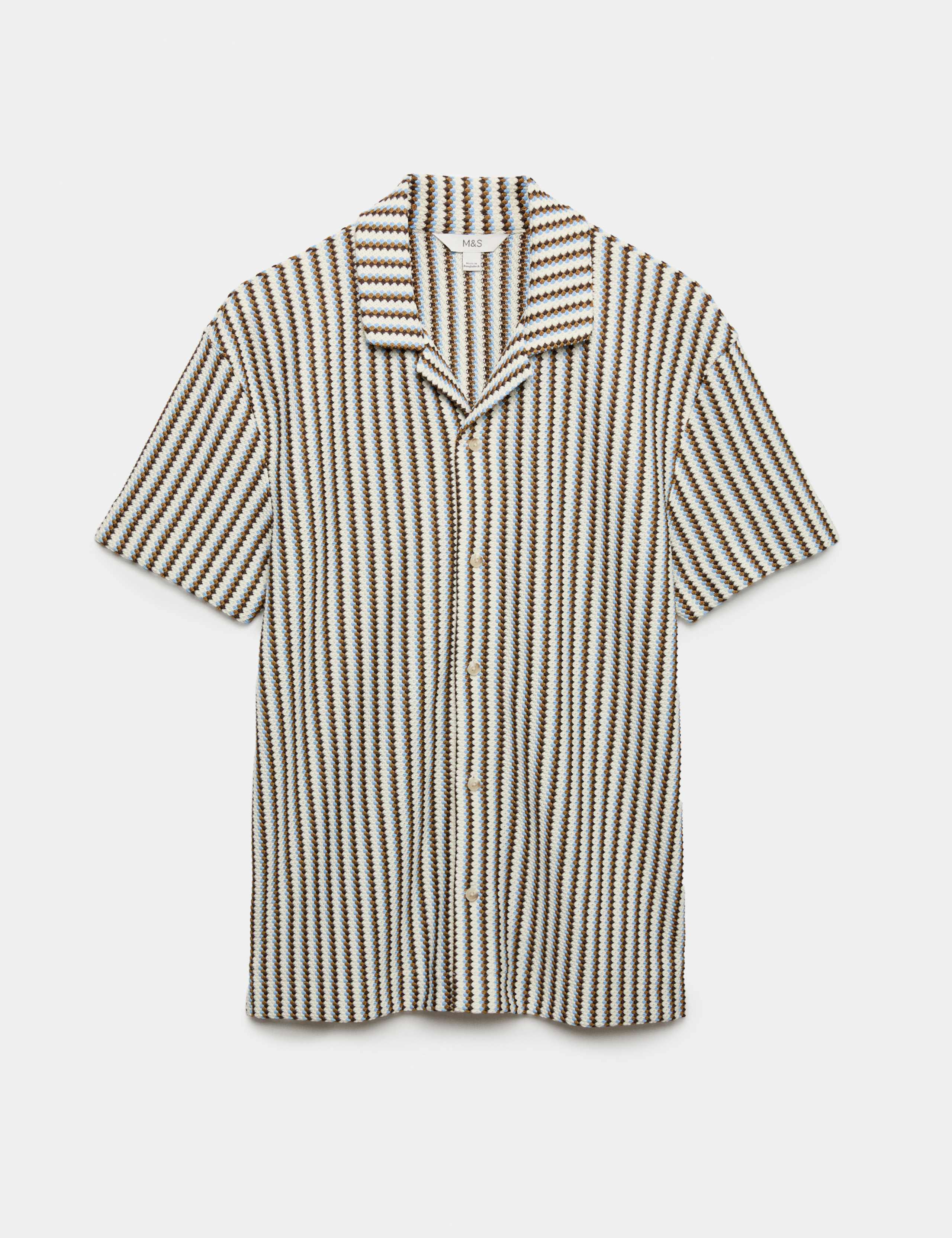 Cotton Blend Textured Striped Short Sleeve Shirt 2 of 5