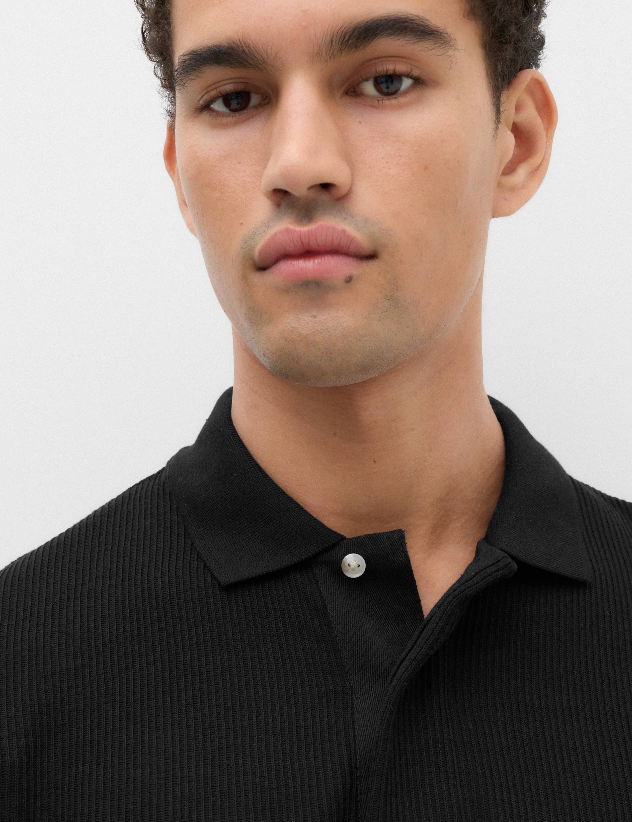 Cotton Blend Ribbed Long Sleeve Polo Shirt 3 of 6