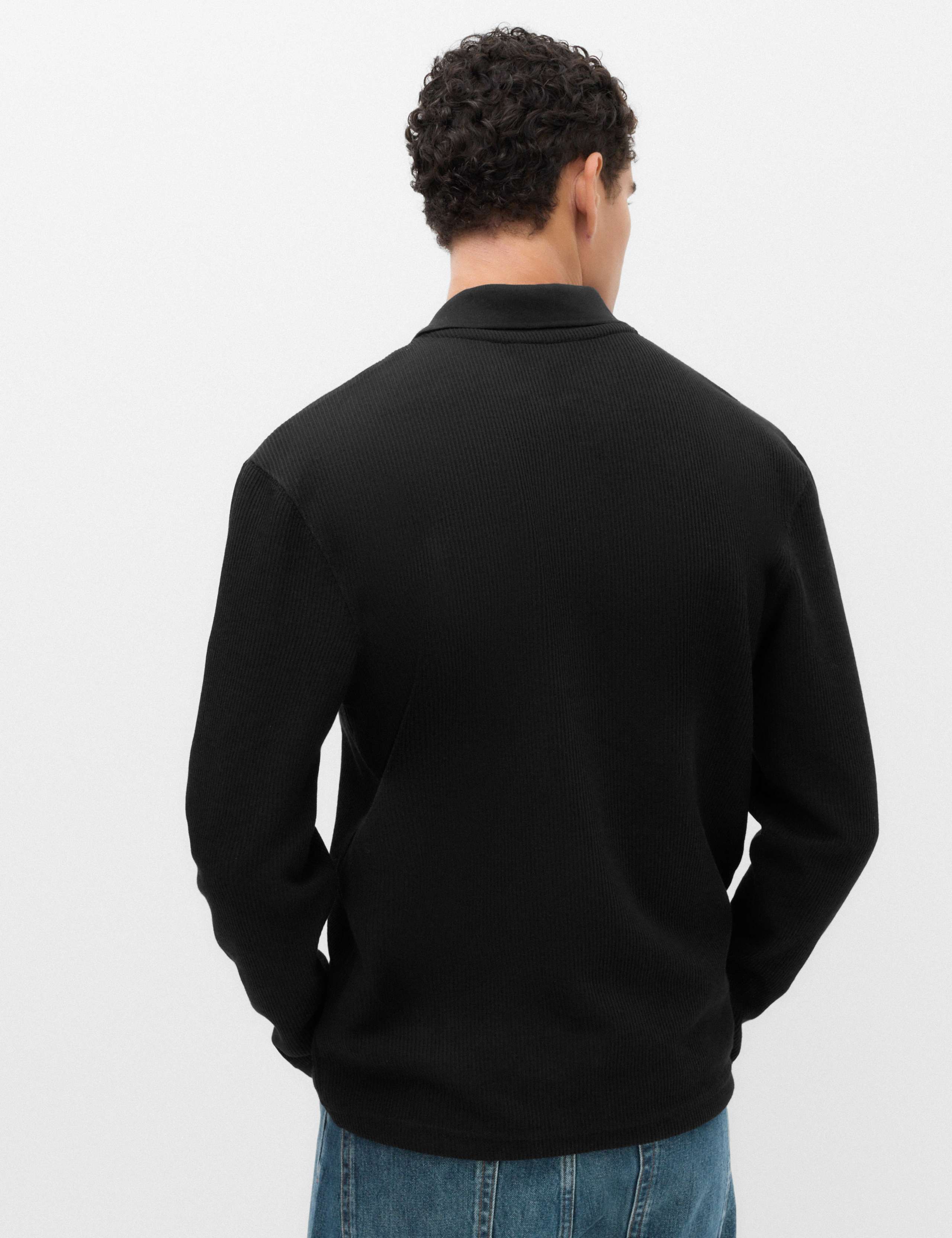 Cotton Blend Ribbed Long Sleeve Polo Shirt 5 of 6