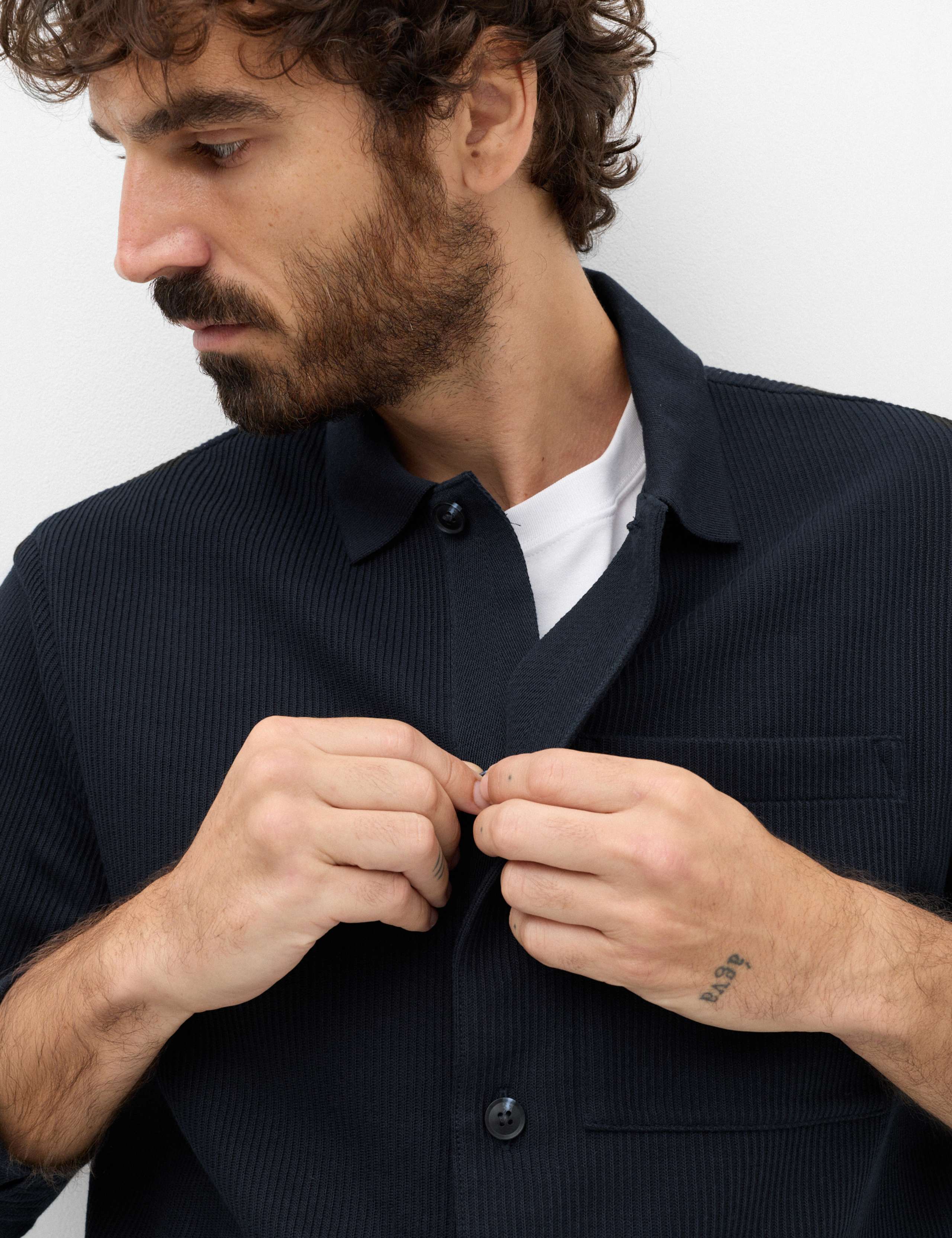 Cotton Blend Ribbed Overshirt 3 of 6