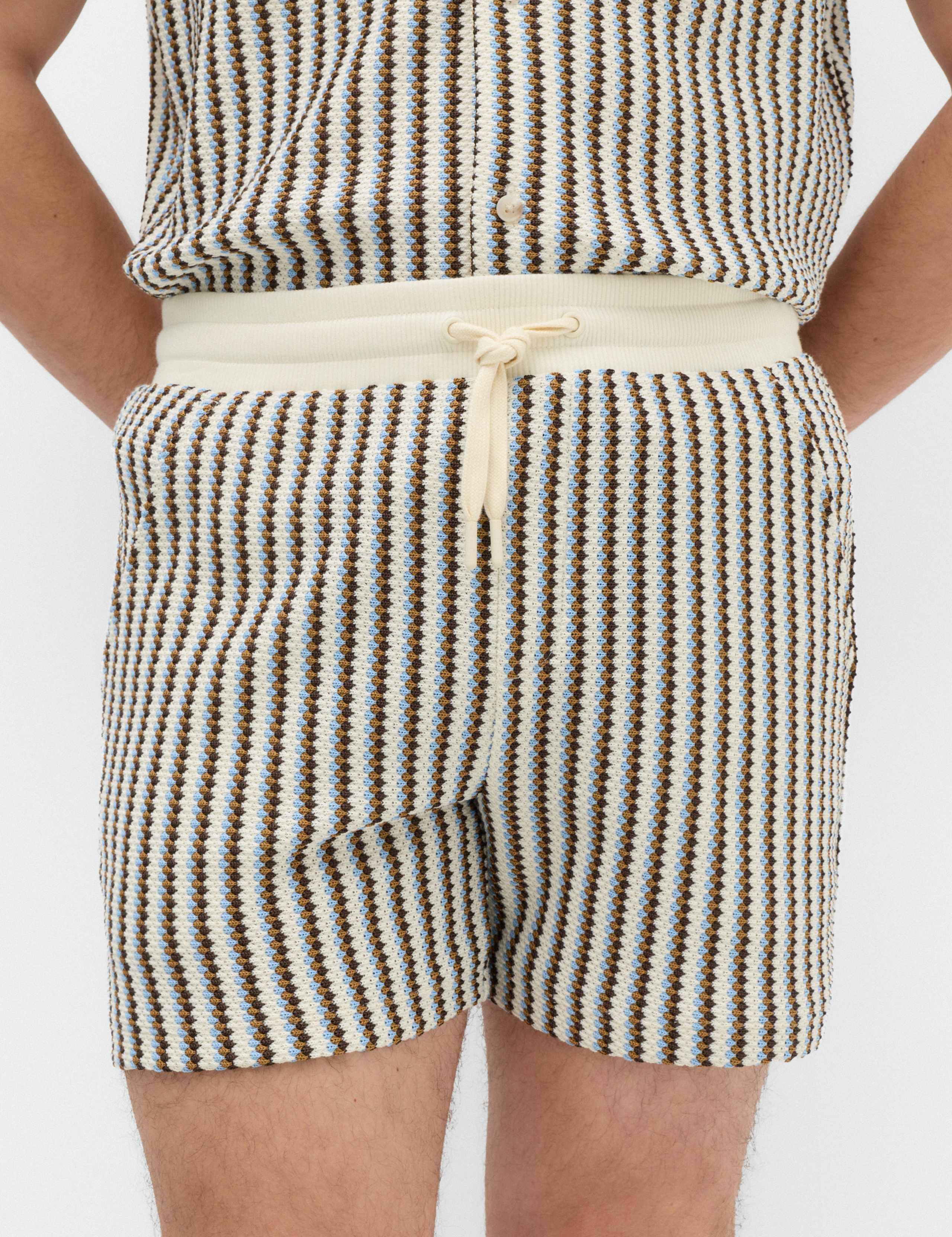 Striped Knit Textured Cotton Blend Shorts 3 of 6