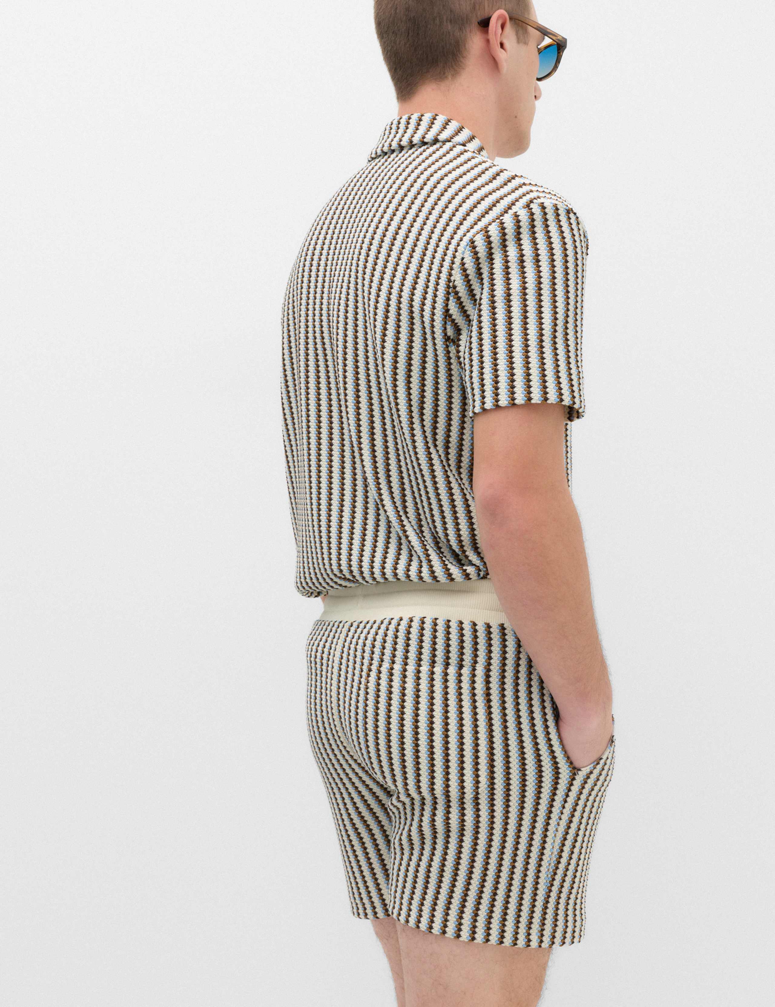 Striped Knit Textured Cotton Blend Shorts 5 of 6