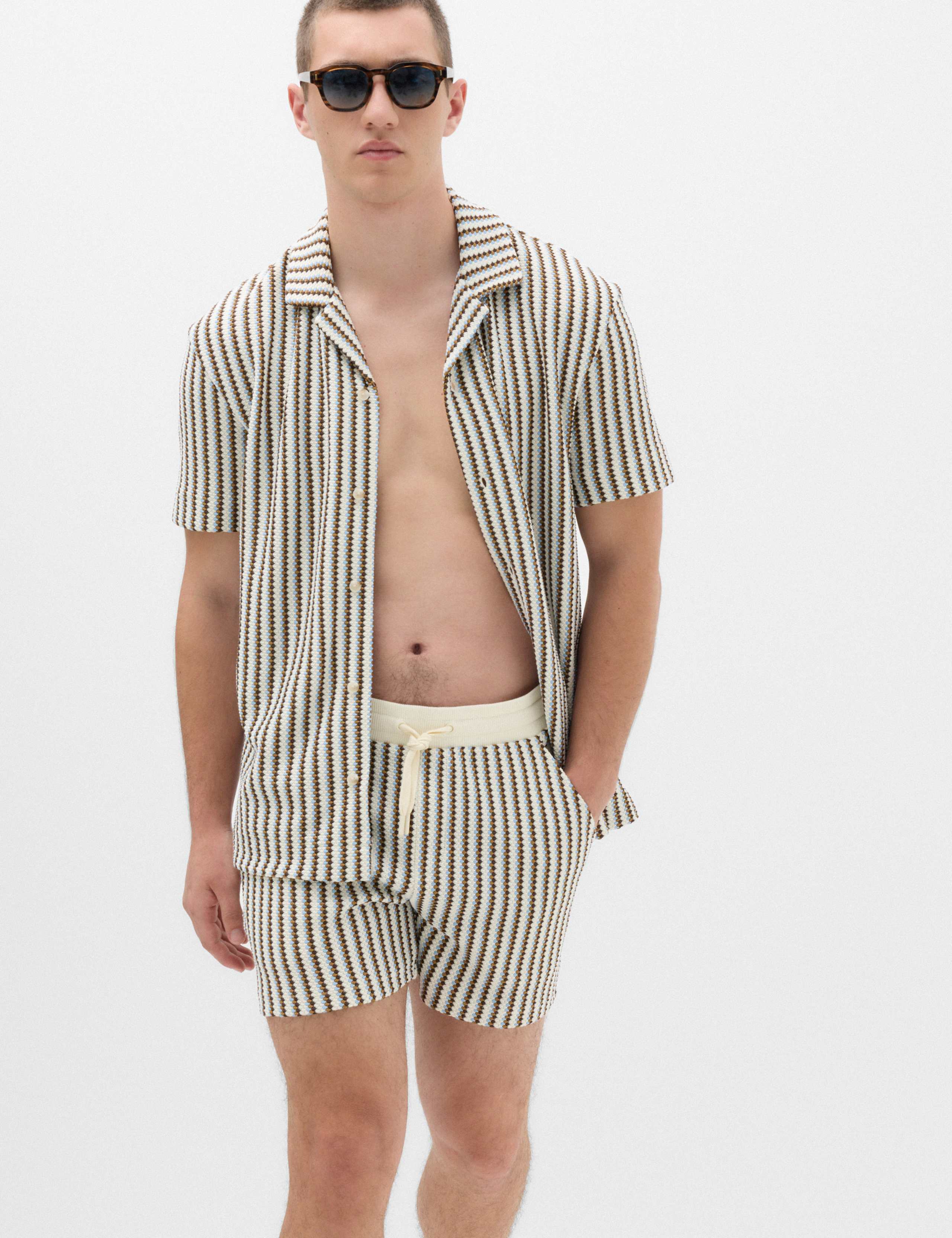 Striped Knit Textured Cotton Blend Shorts 6 of 6